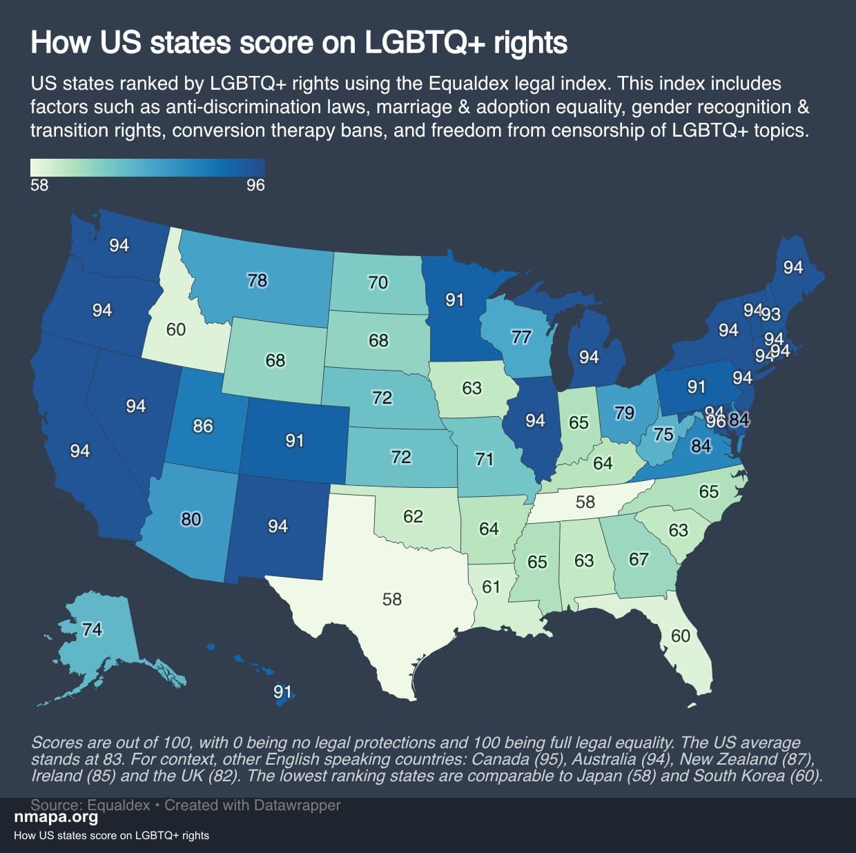 How US states score on LGBTQ+ rights Map