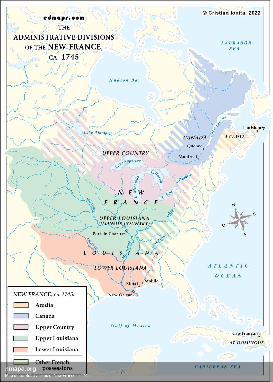 Map of the Subdivisions of New France in 1745