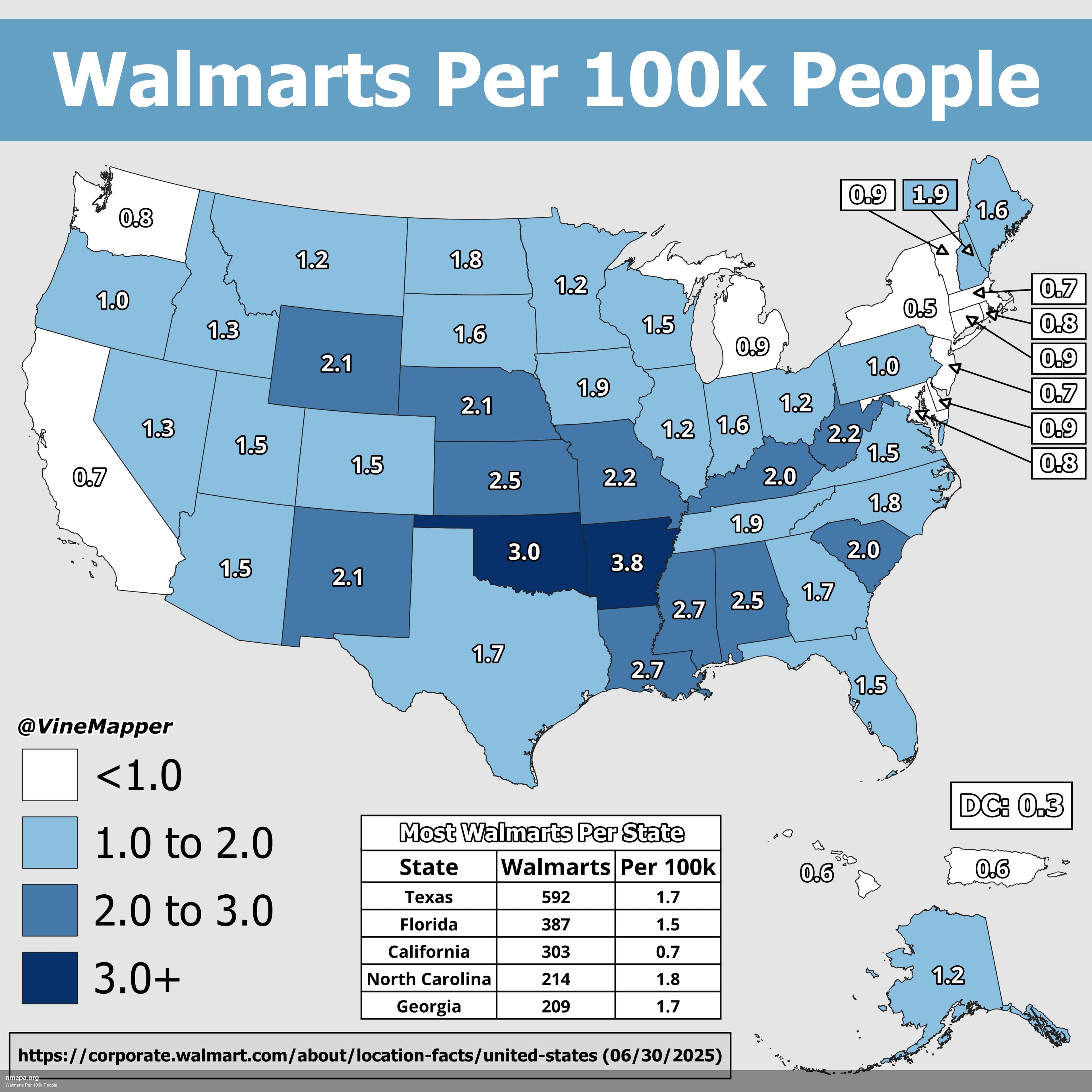 Walmarts Per 100k People Map