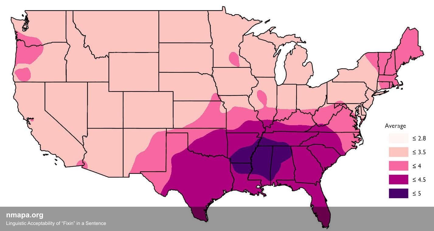 Linguistic Acceptability of “Fixin” in a Sentence Map