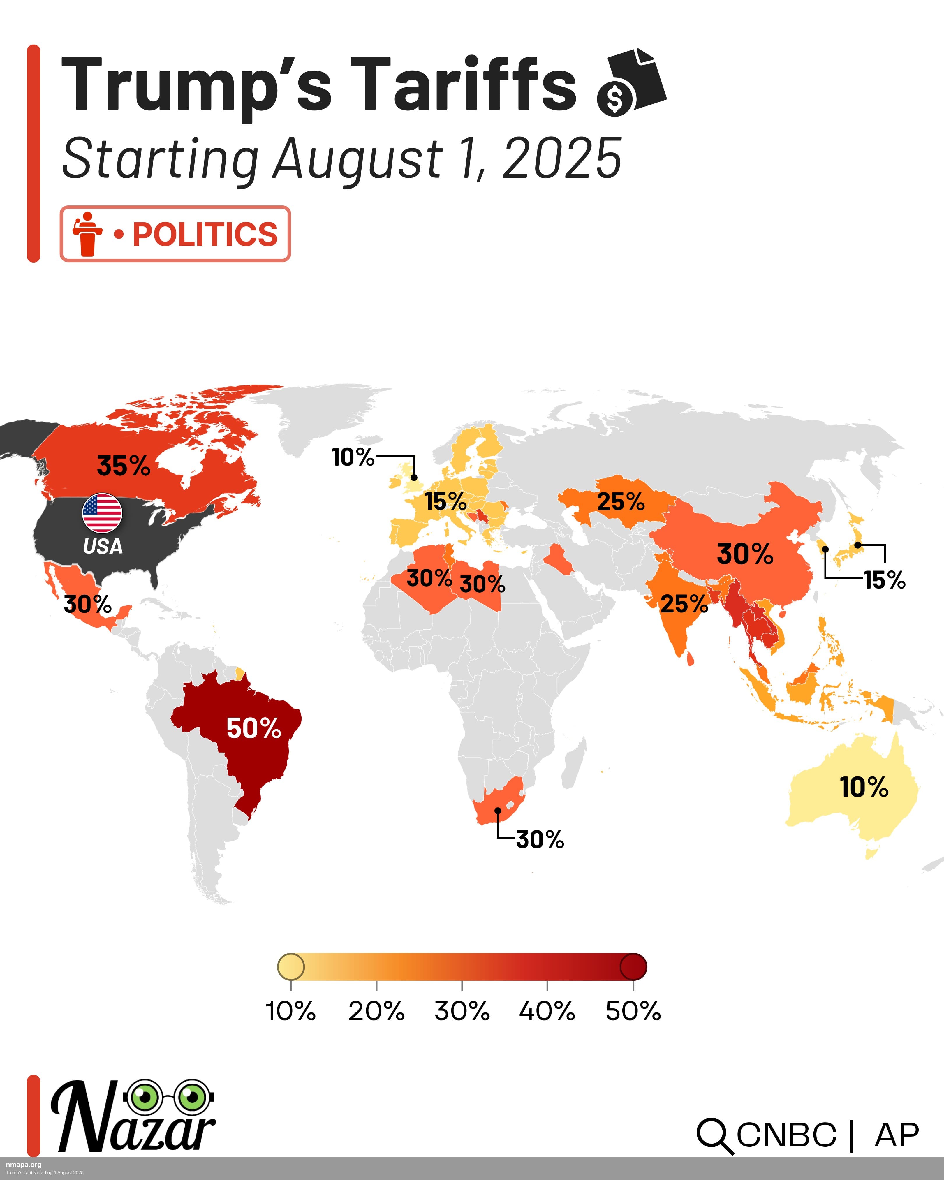 Trump's Tariffs starting 1 August 2025 Map