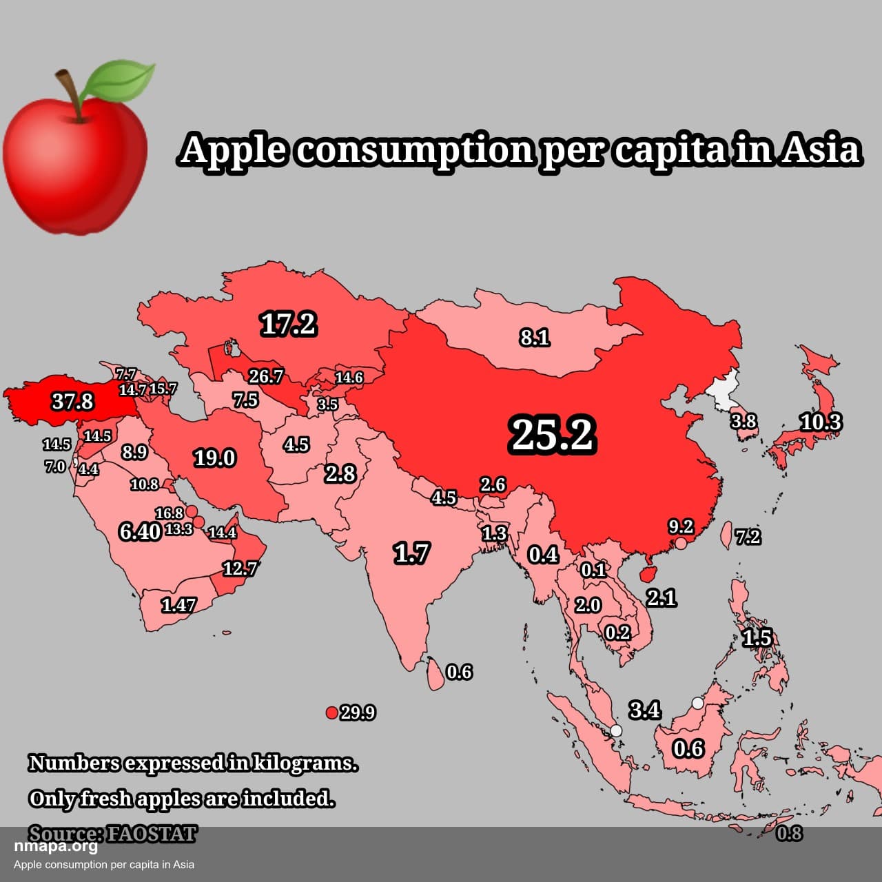 Apple Consumption Per Capita in Asia Map