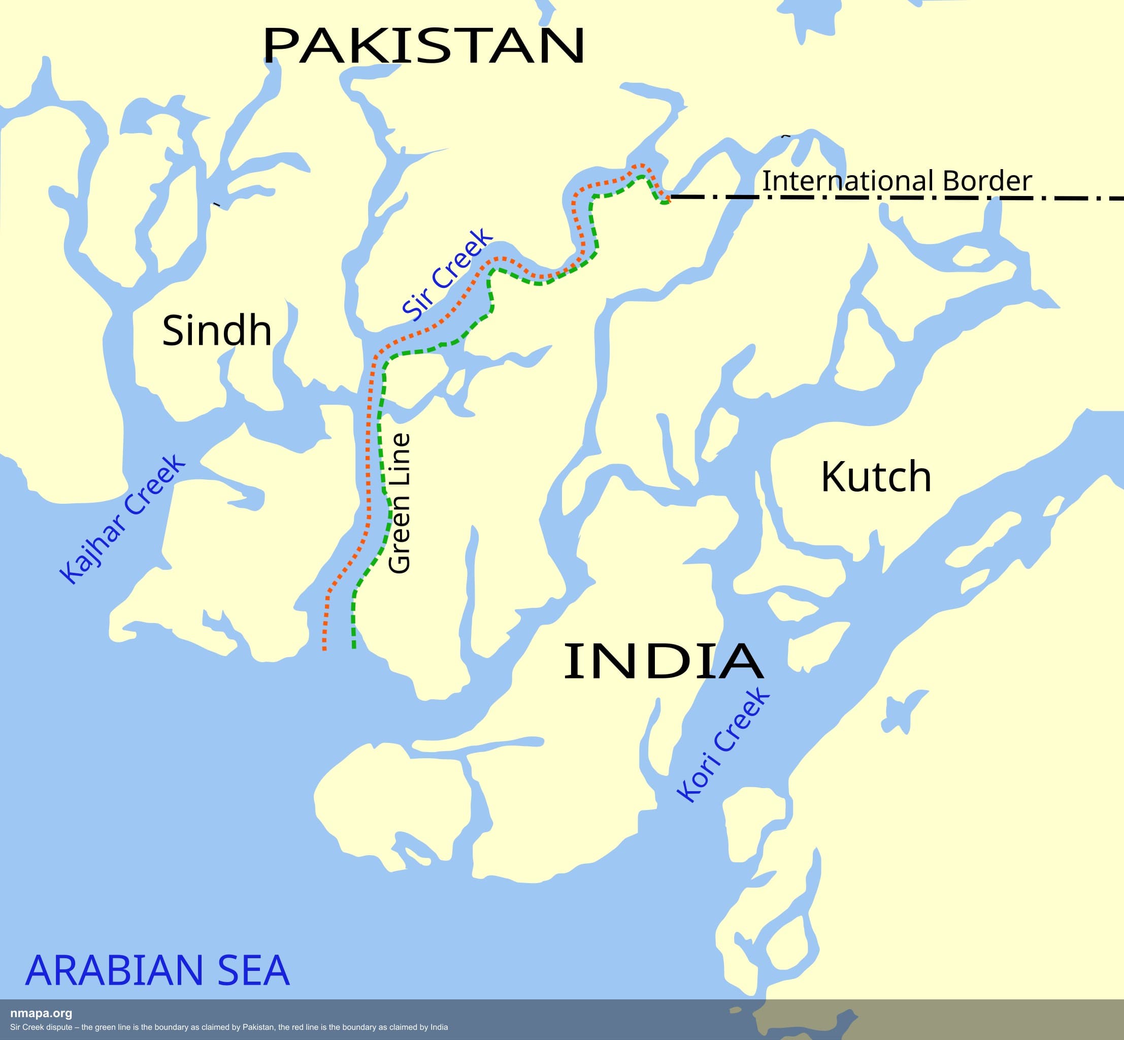 Sir Creek Dispute Boundary Map: Pakistan vs India