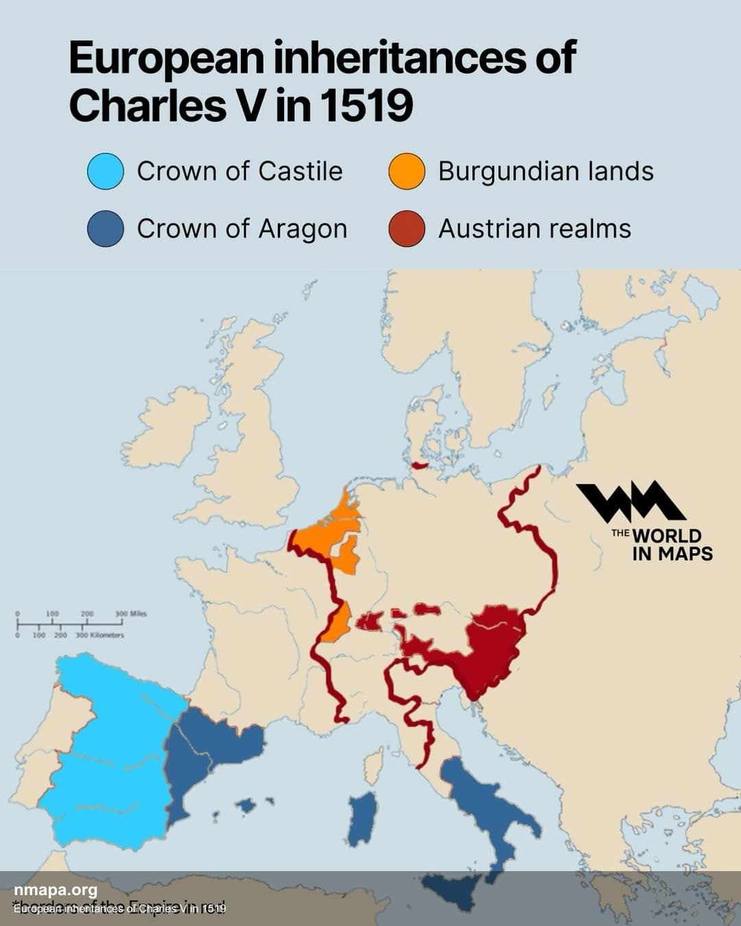 European Inheritances of Charles V in 1519 Map