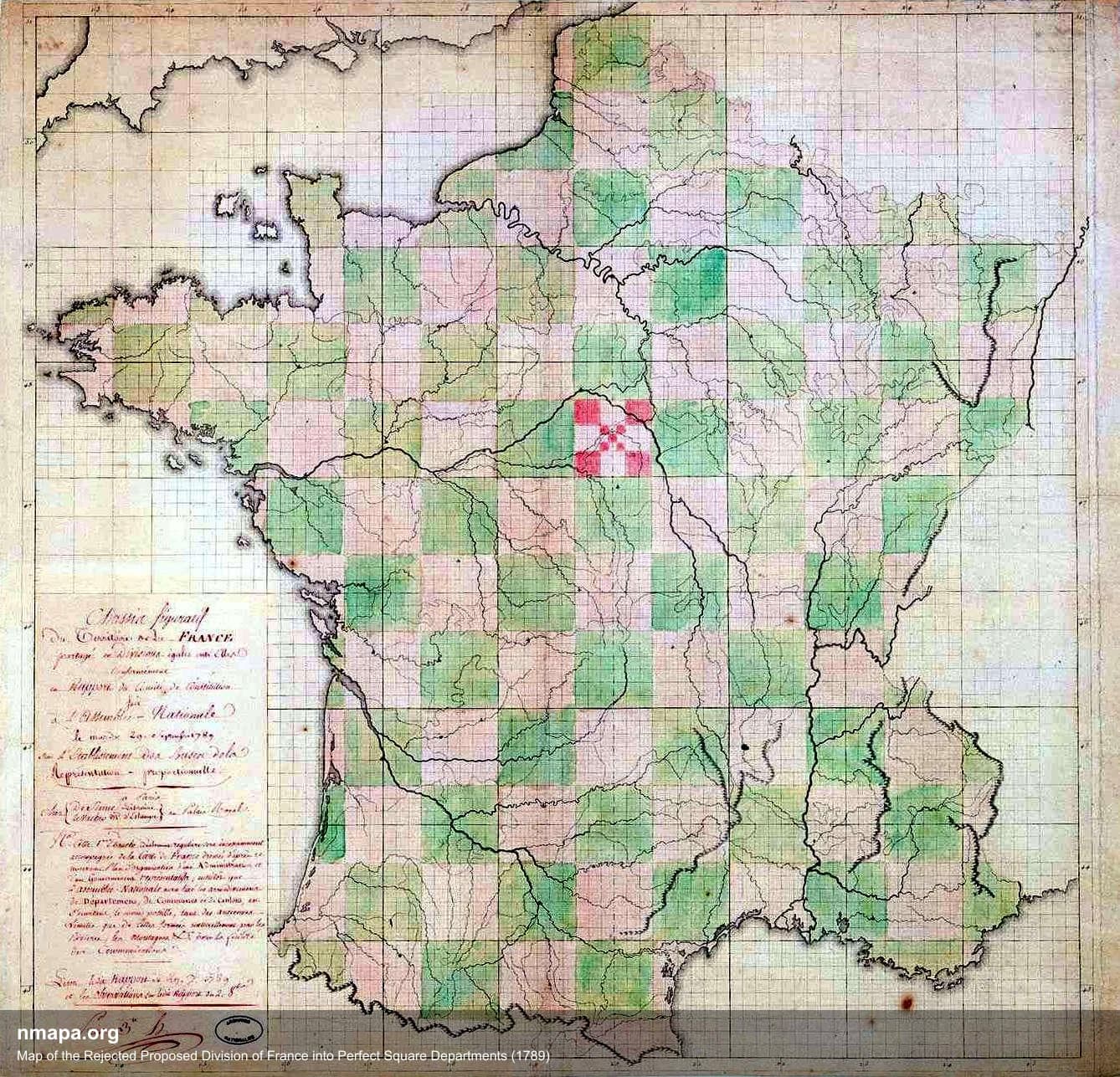 Map of the Rejected Proposed Division of France into Square Departments (1789)