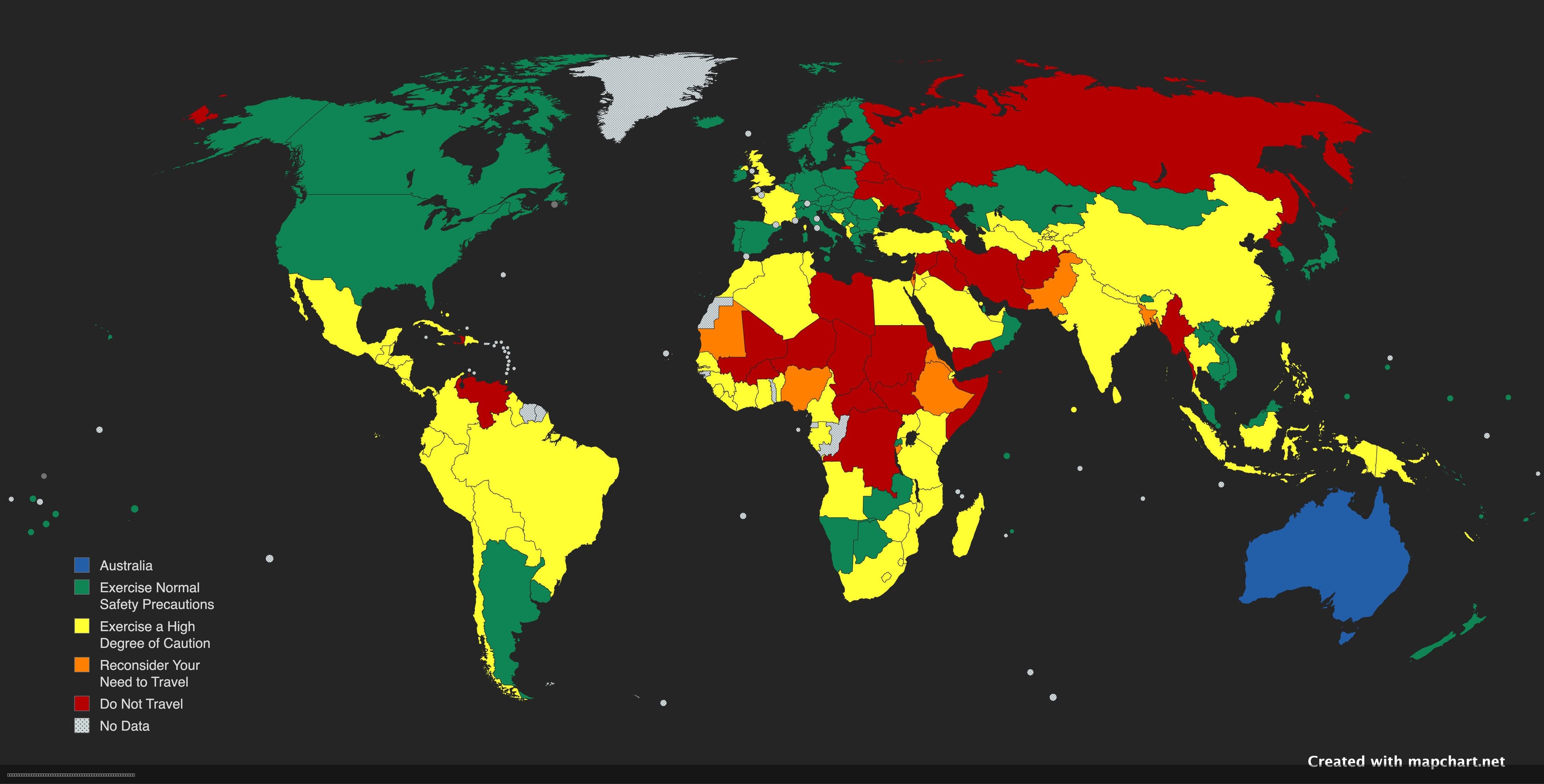 Travel Advice Map According to the Australian Government
