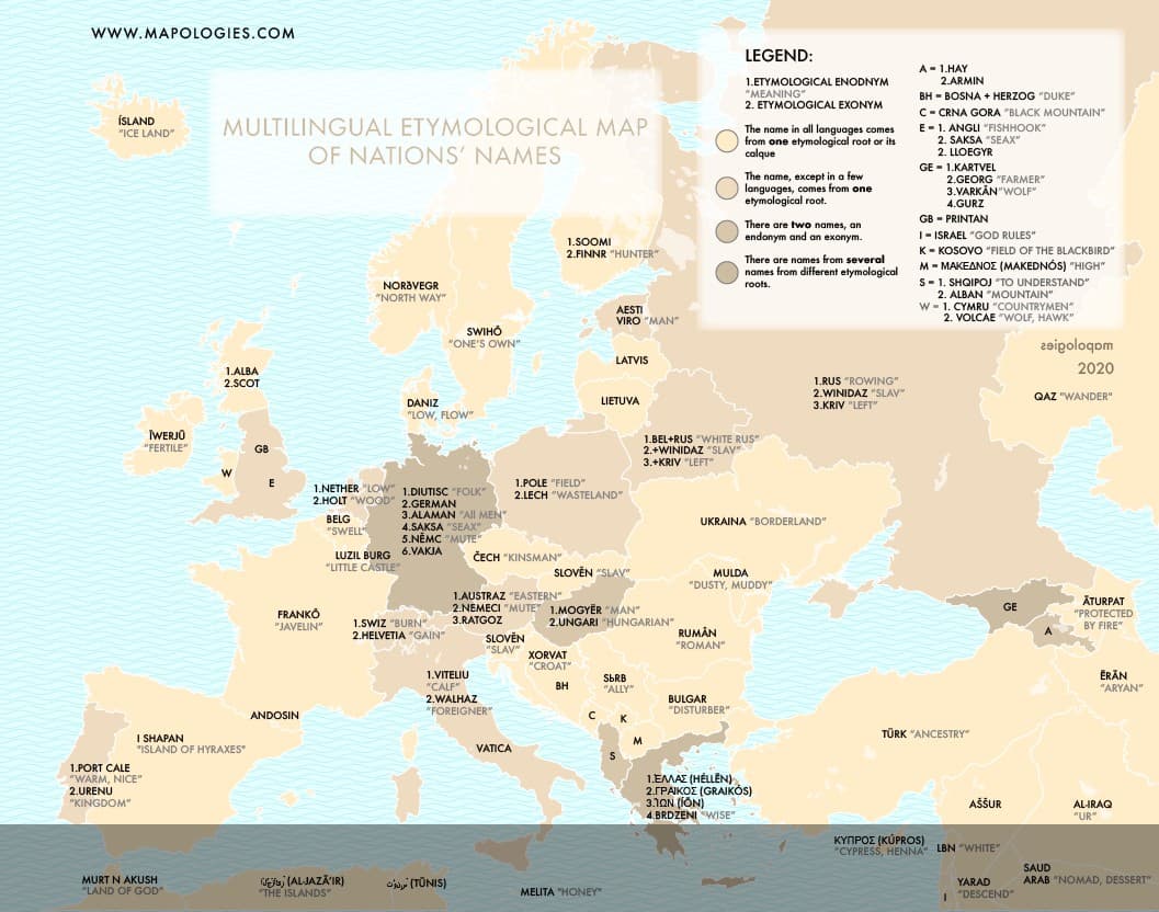 Multilingual Etymological Map of Nations' Names