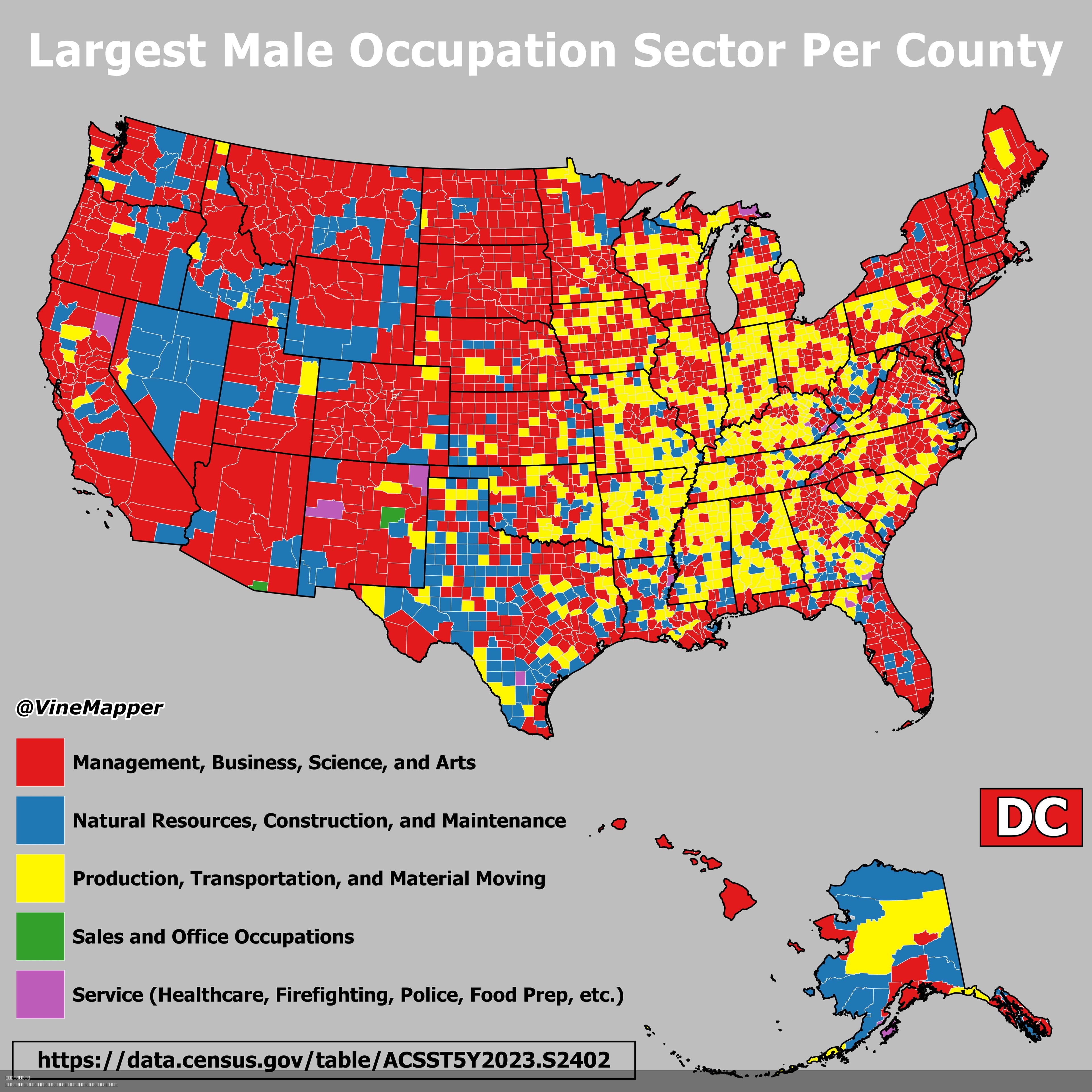 Largest Male Occupation Sector Per County Map