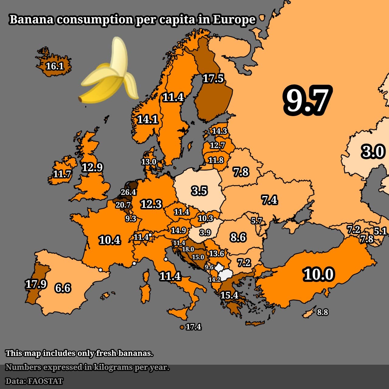 Banana Consumption Per Capita in Europe Map