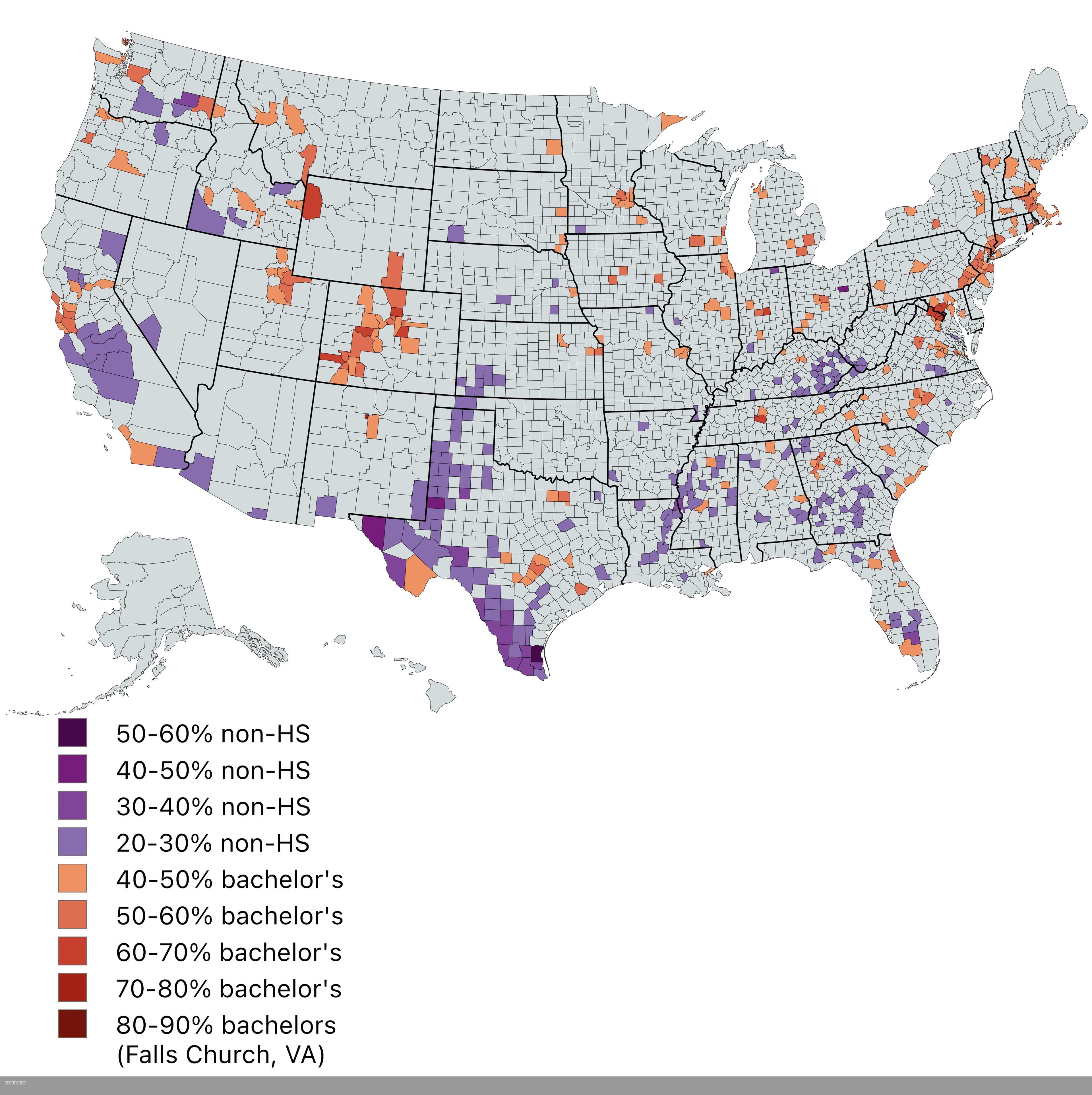 Map of Most and Least Educated US Counties