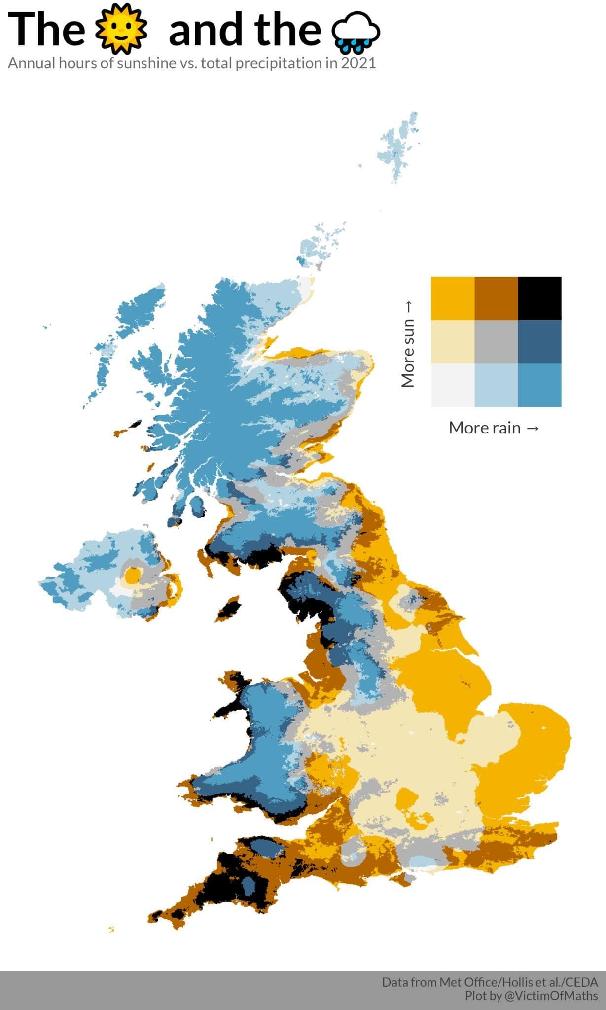 Sunshine Hours vs Rain in the UK Map