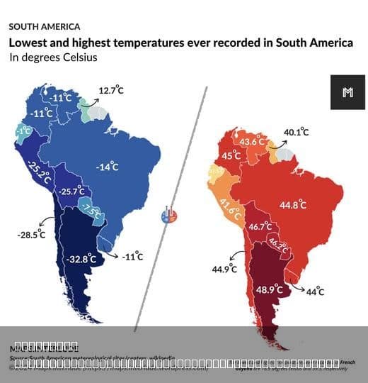 Highest & Lowest Temperatures Ever Recorded in South America Map