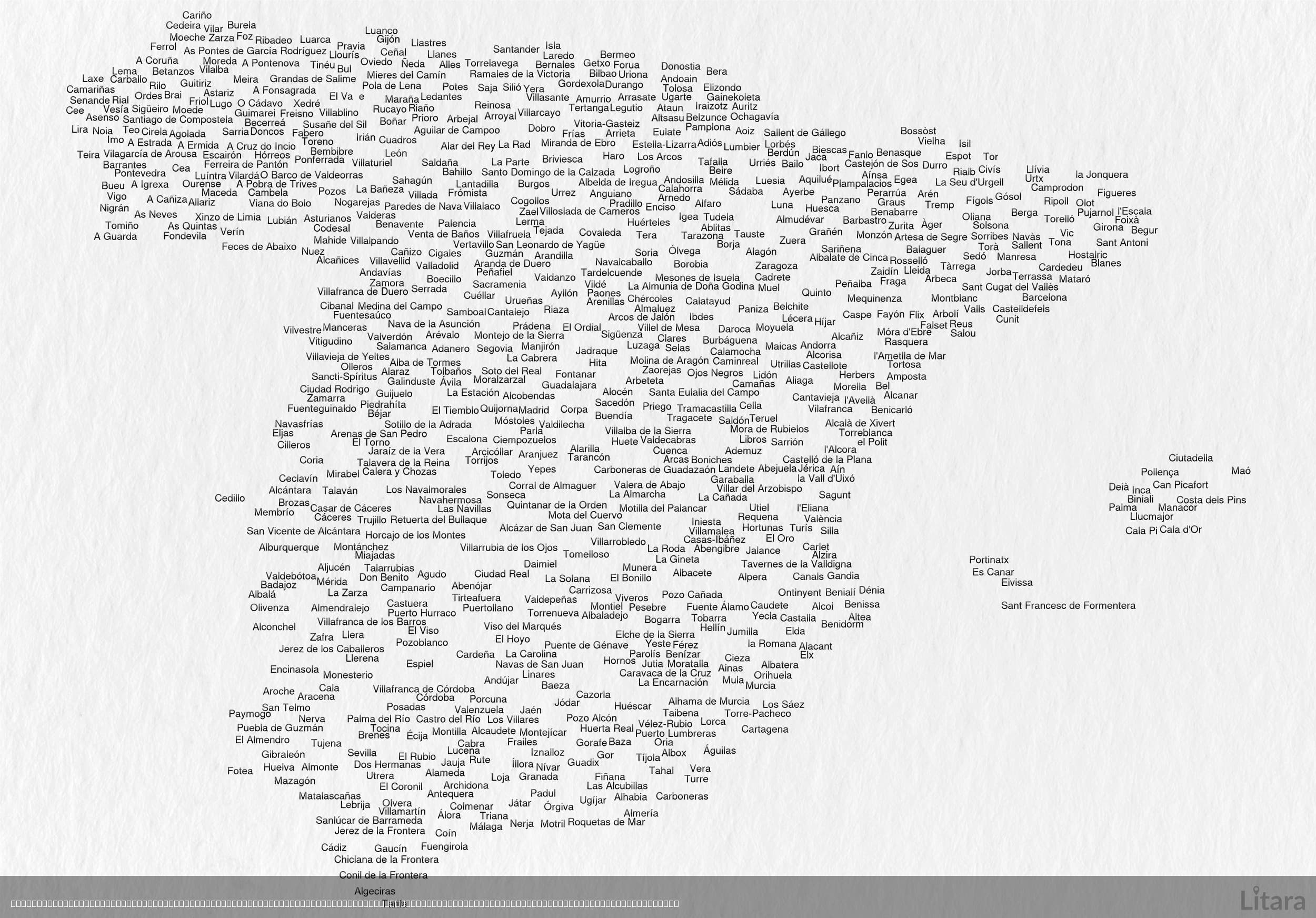 Typographic Map of Spain's Cities and Towns