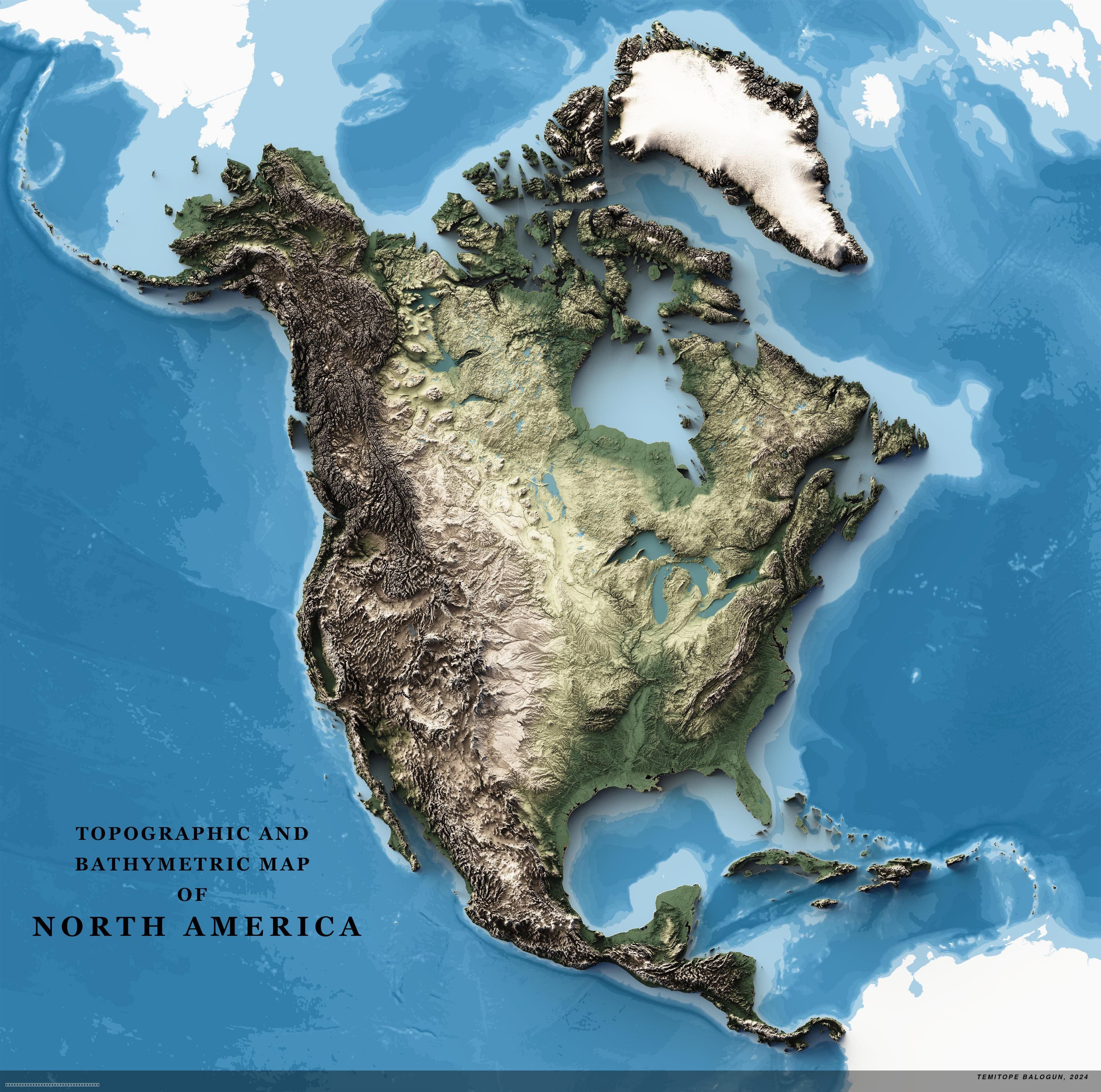 Topographic Map of North America
