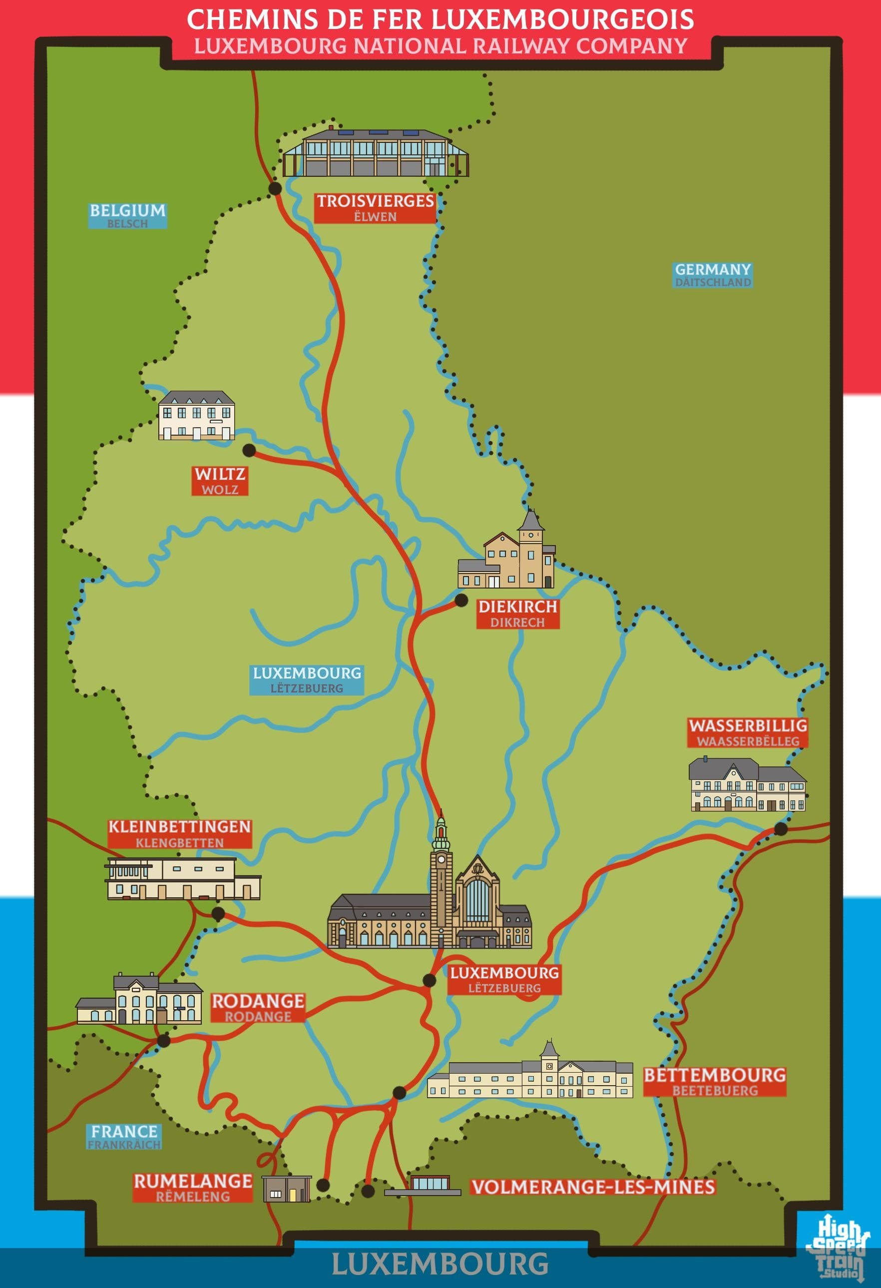 Rail Network Map of Luxembourg