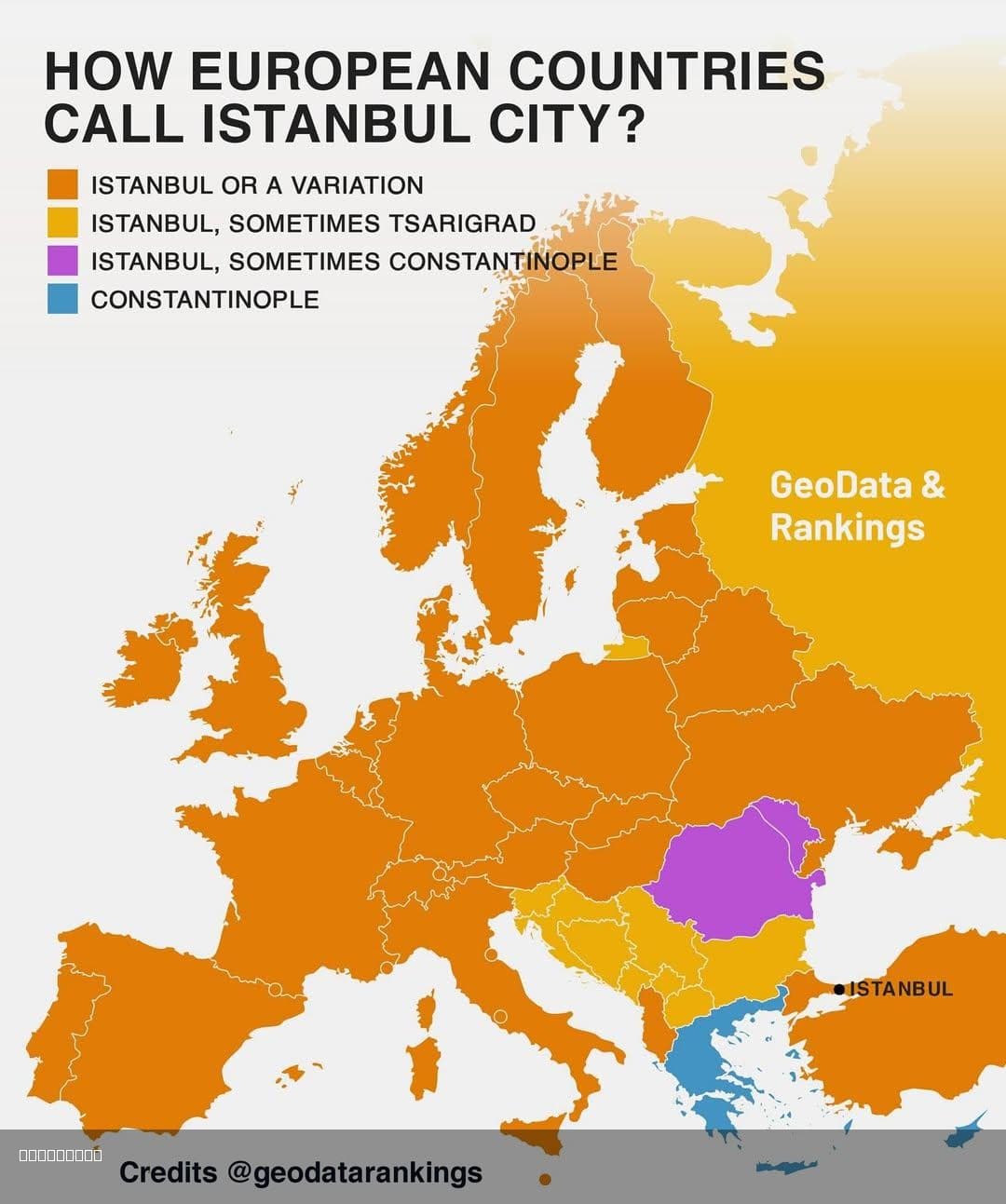 Map of How European Countries Call Istanbul