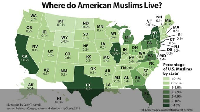 Map of American Muslim Population Distribution