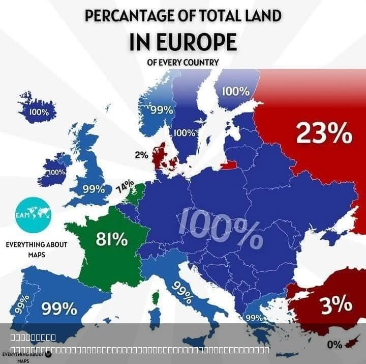 Percentage of Total Land in Europe by Country Map