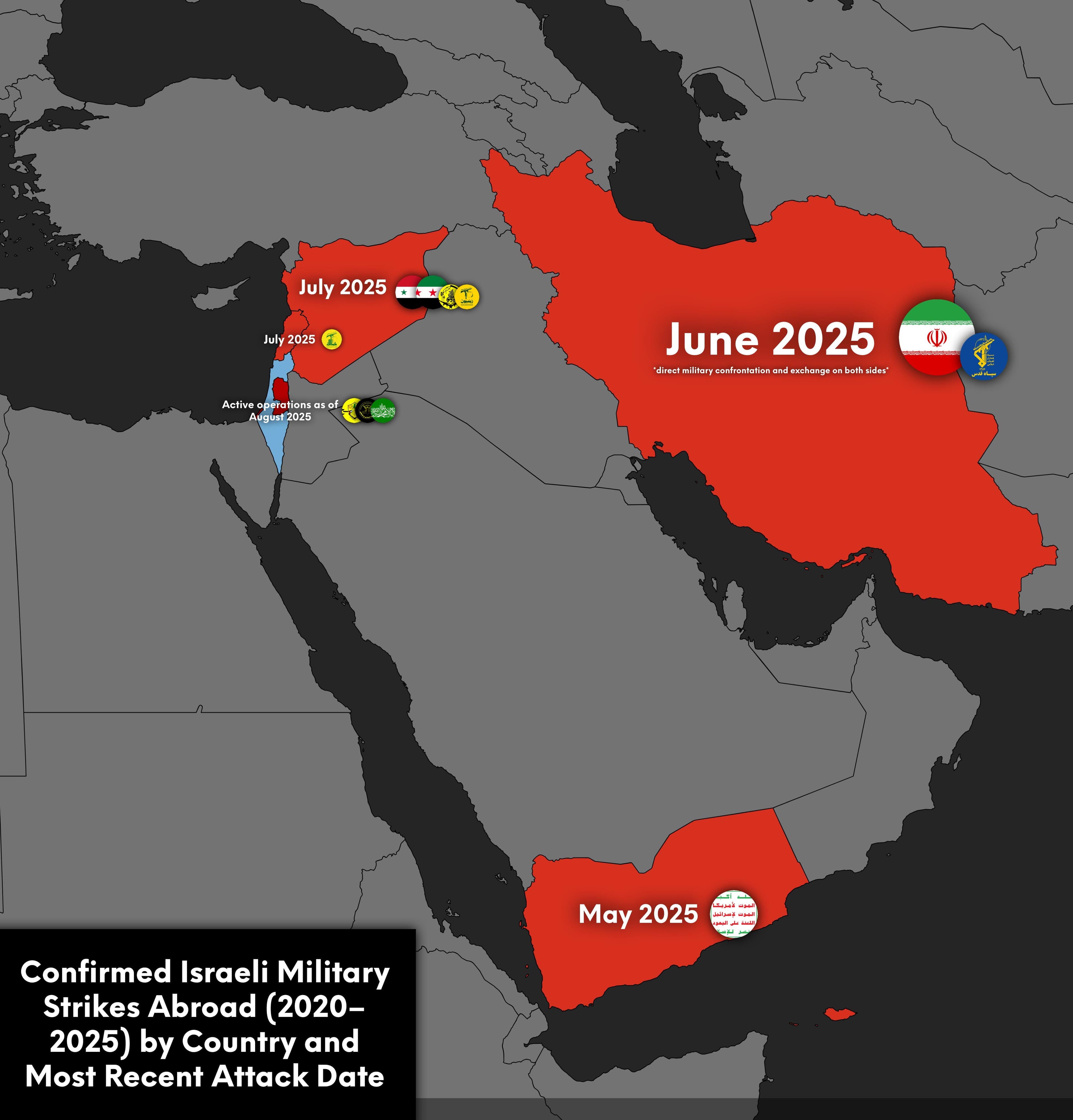 Confirmed Israeli Military Strikes Abroad Map 2020-2025