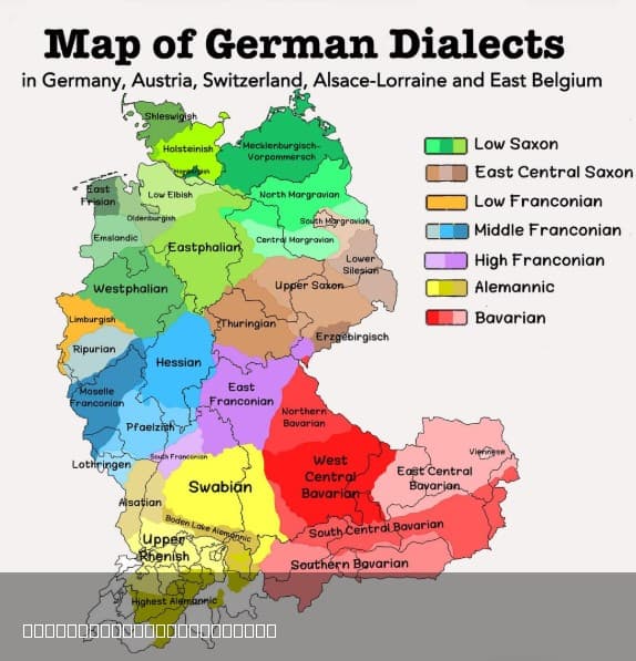 Map of German Dialects in Europe