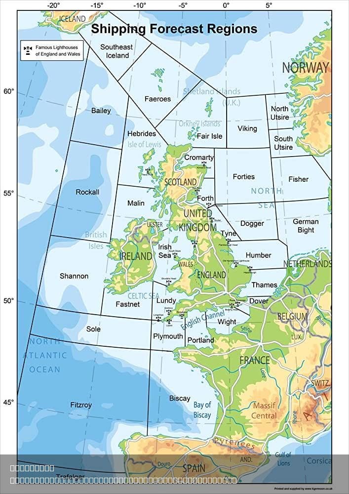 Shipping Forecast Regions in the British Isles Map