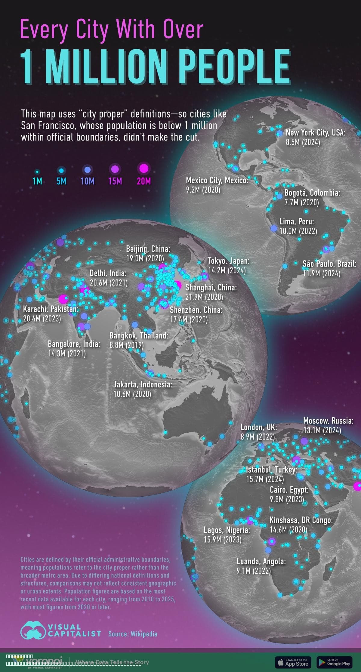 Map of Cities With Over 1 Million People