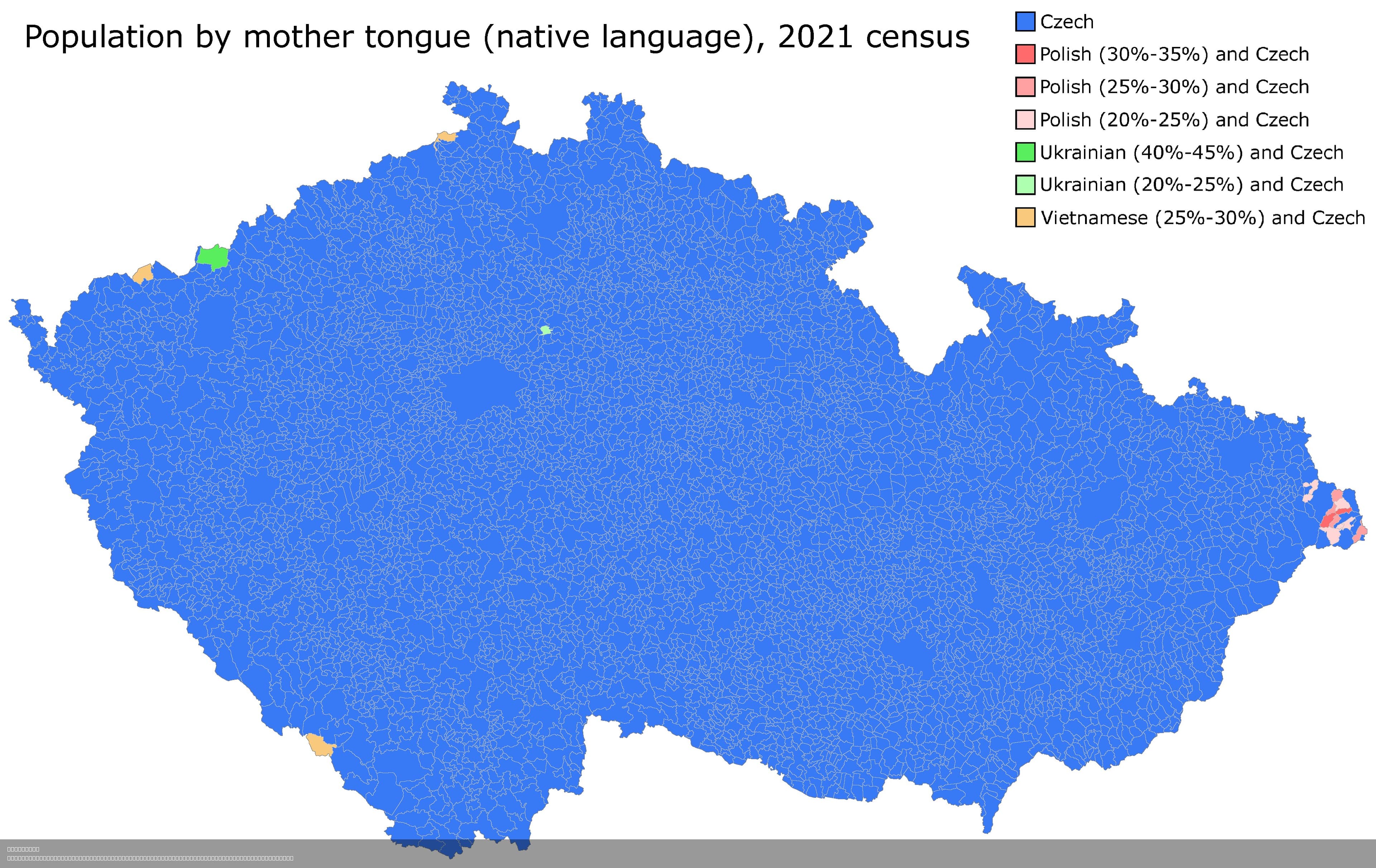Mother Tongue by Municipality in Czech Republic Map