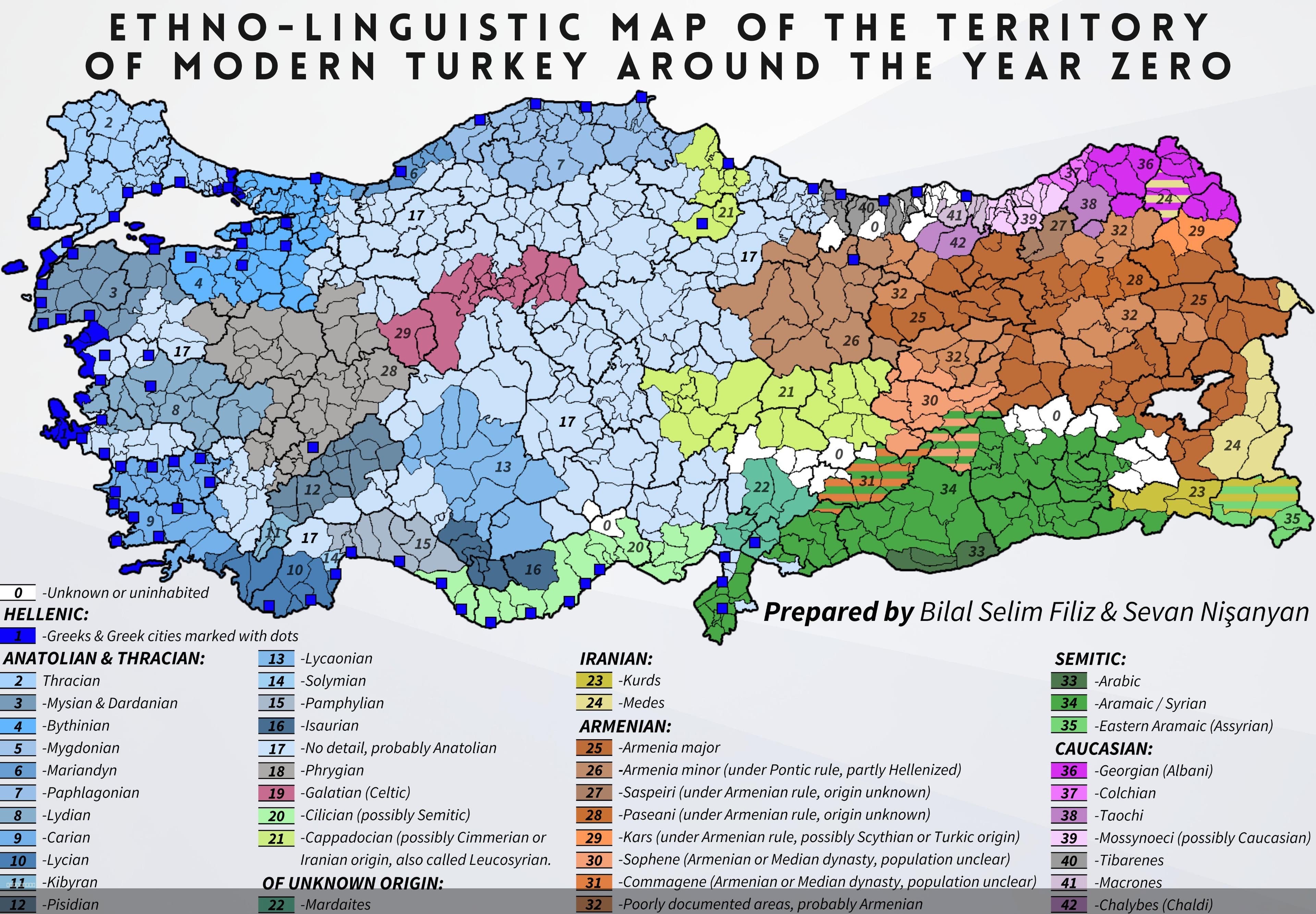 Ethno-Linguistic Map of Turkey Around Year Zero