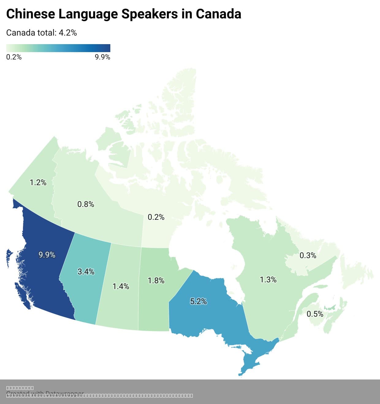 Chinese Language Speakers per Canadian Province and Territory Map