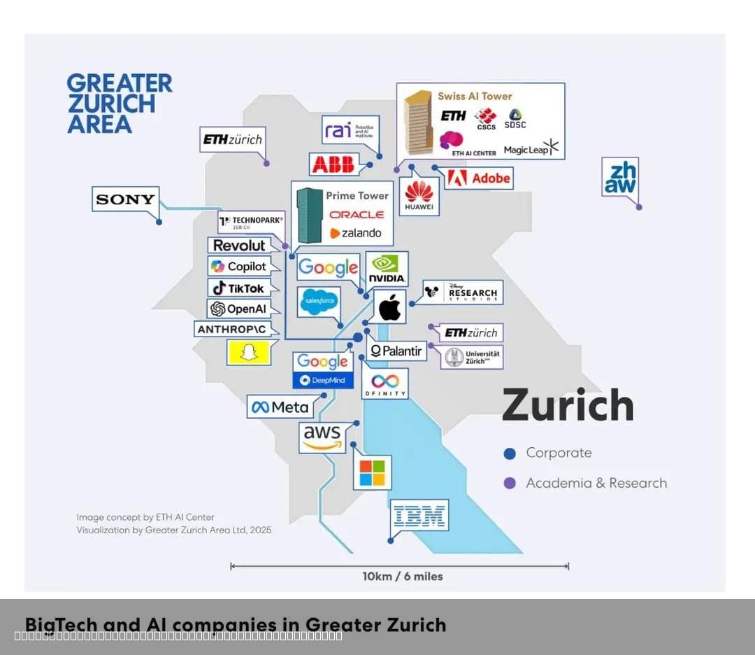 Tech Giants' Locations Map in Zurich, Switzerland