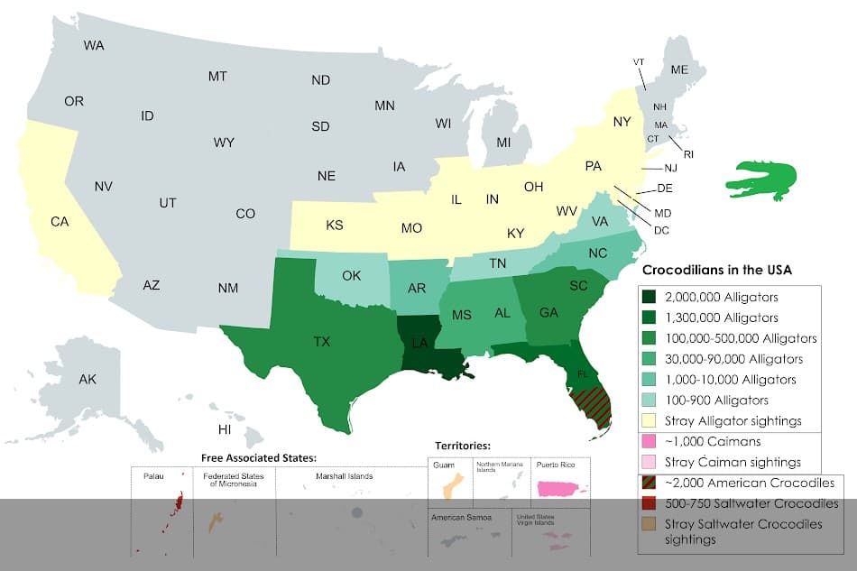 Crocodilians in the USA Map