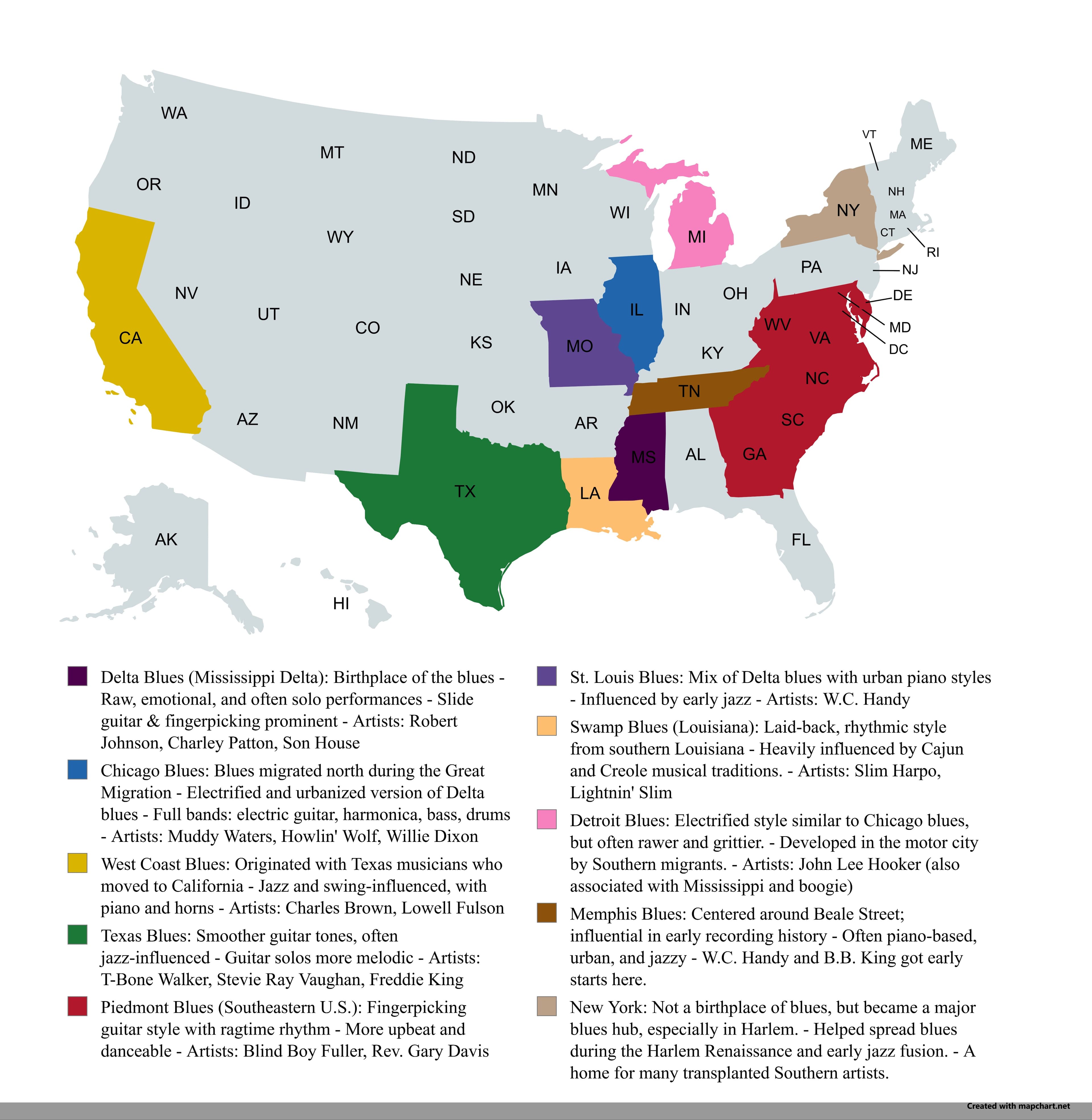 Regional Blues Music Map of the USA