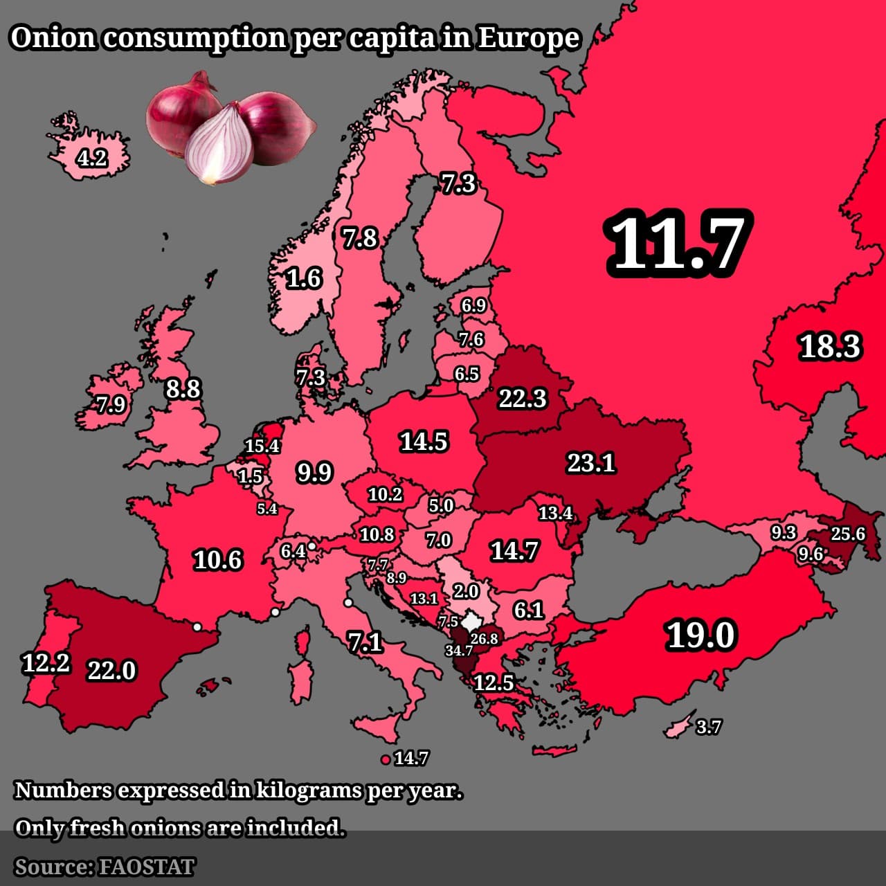 Onion Consumption Per Capita in Europe Map