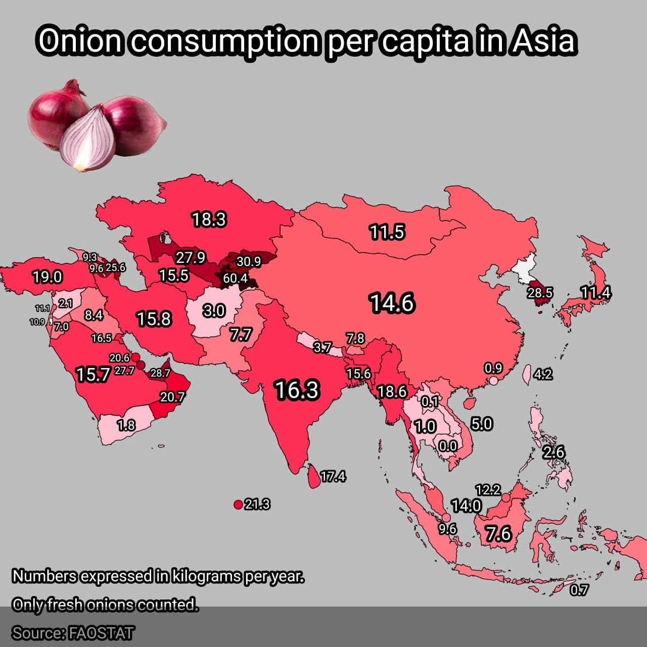 Onion Consumption Per Capita in Asia Map