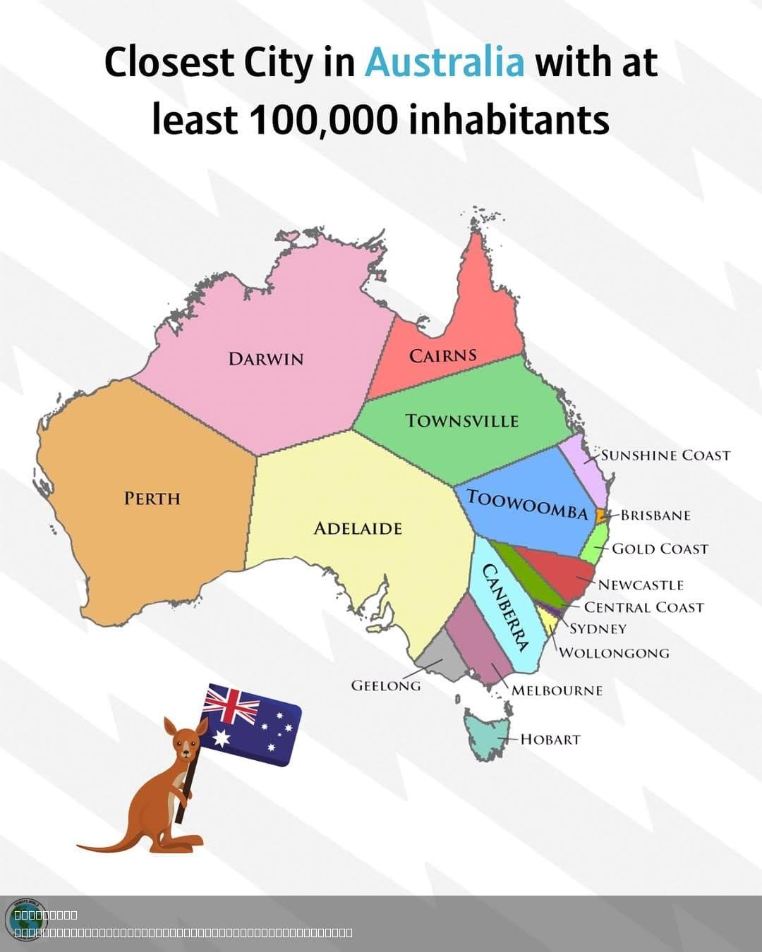Closest Australian City with 100,000 Inhabitants Map