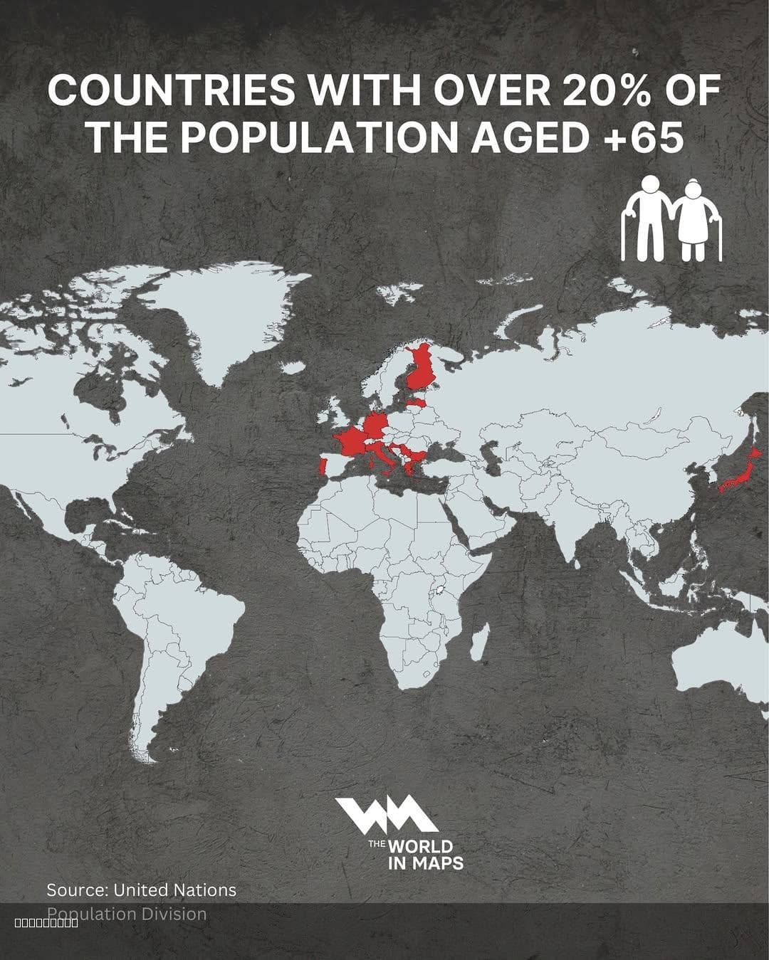 Countries with Over 20% Population Aged 65+ Map