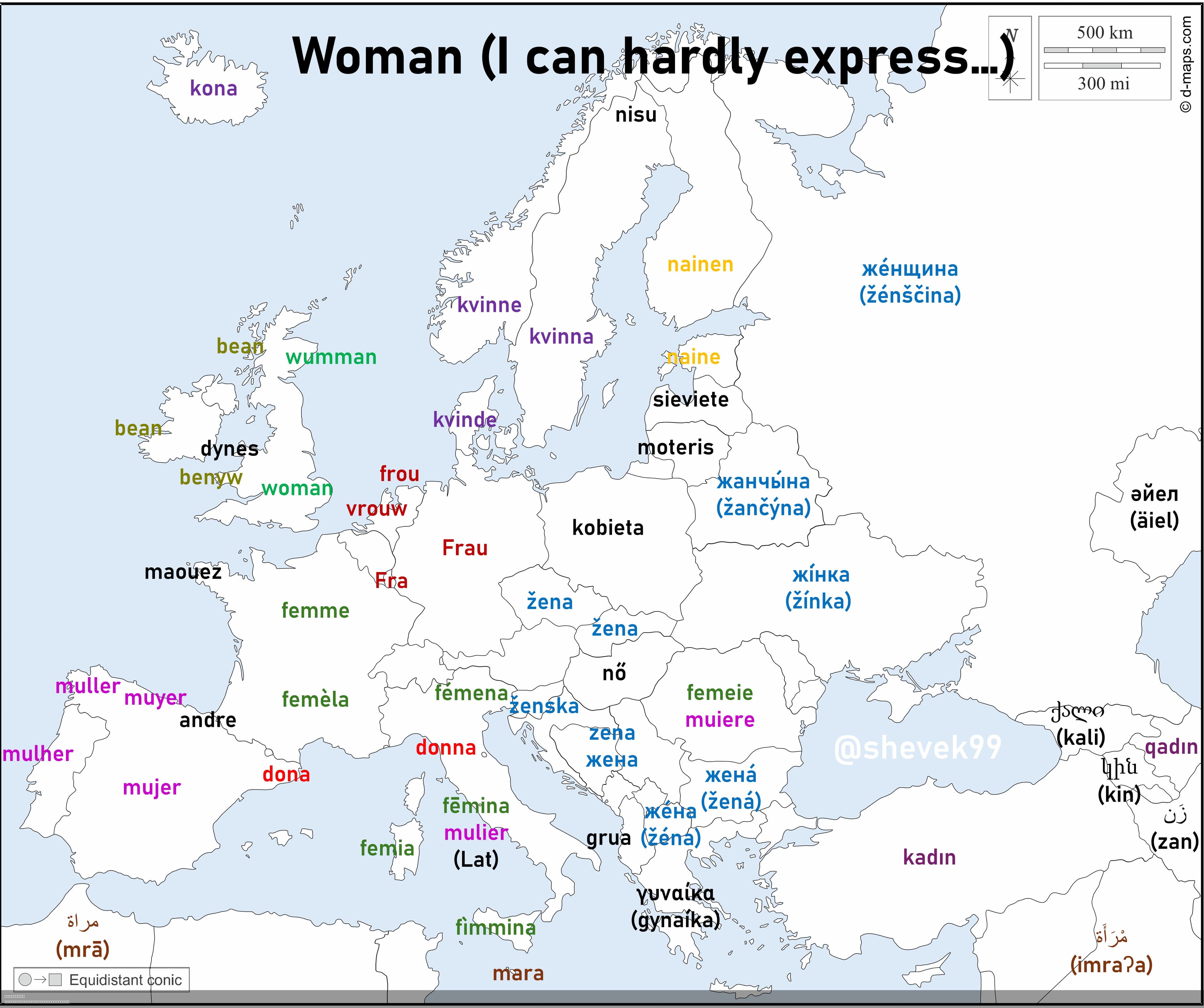 Map of the Word for Woman in Different Languages
