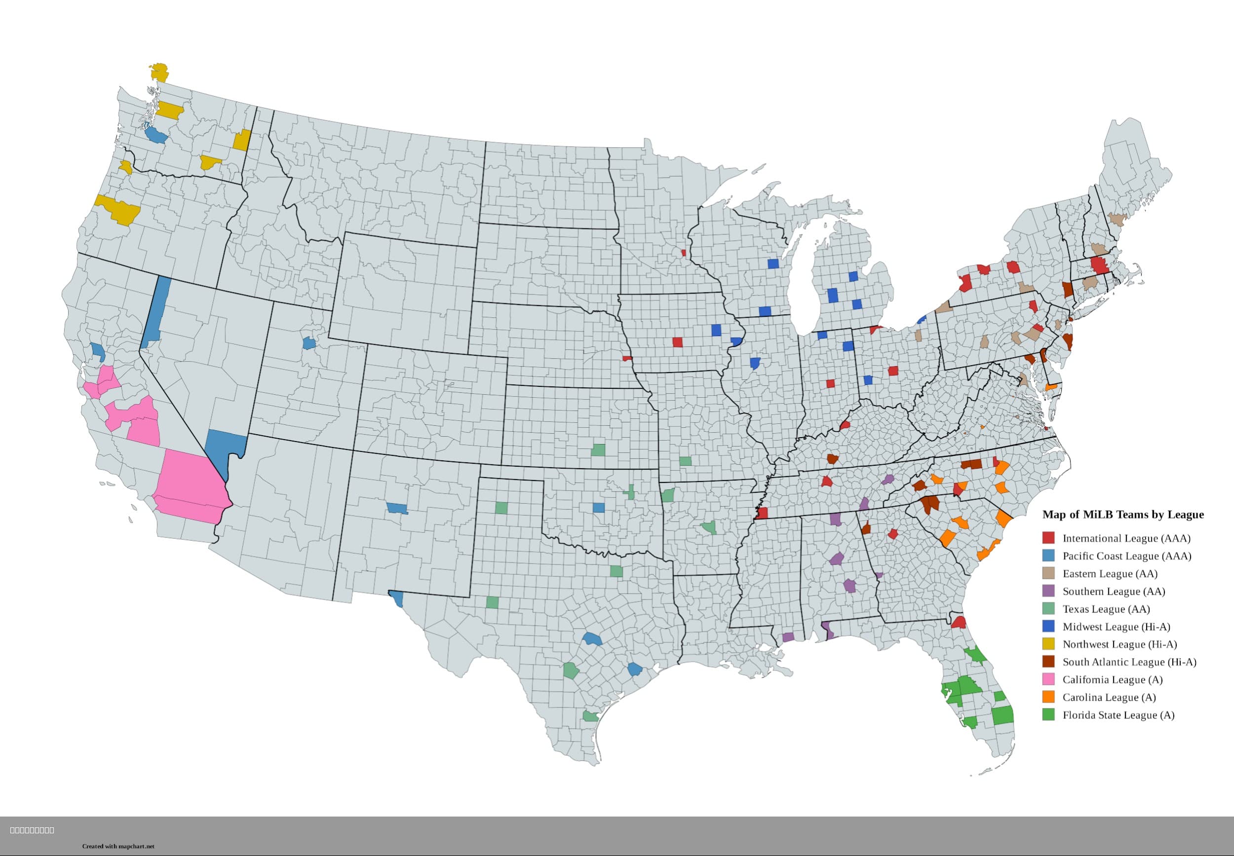 Map of Minor League Baseball Teams by County Map