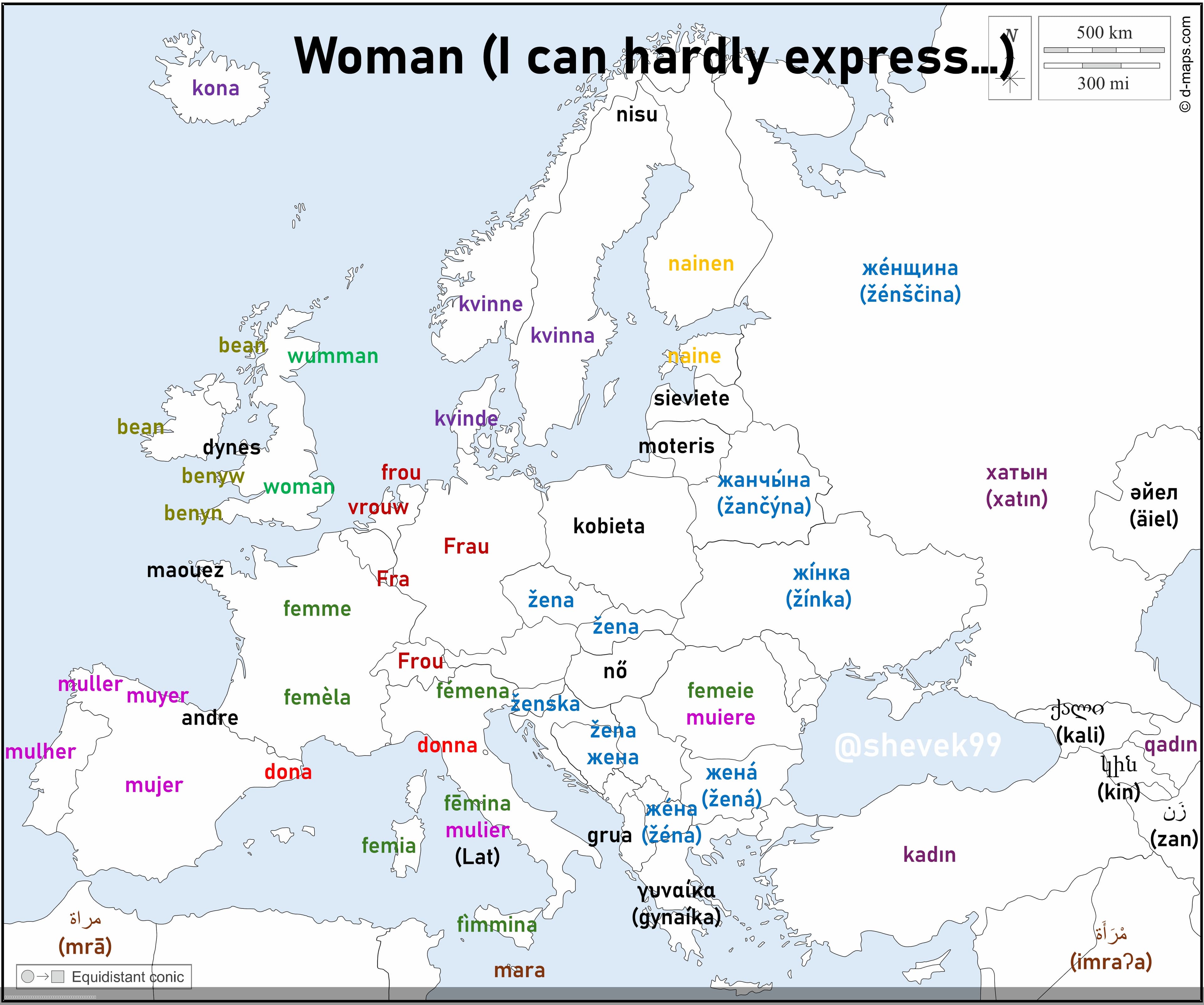 Map of the Word 'Woman' in Different Languages