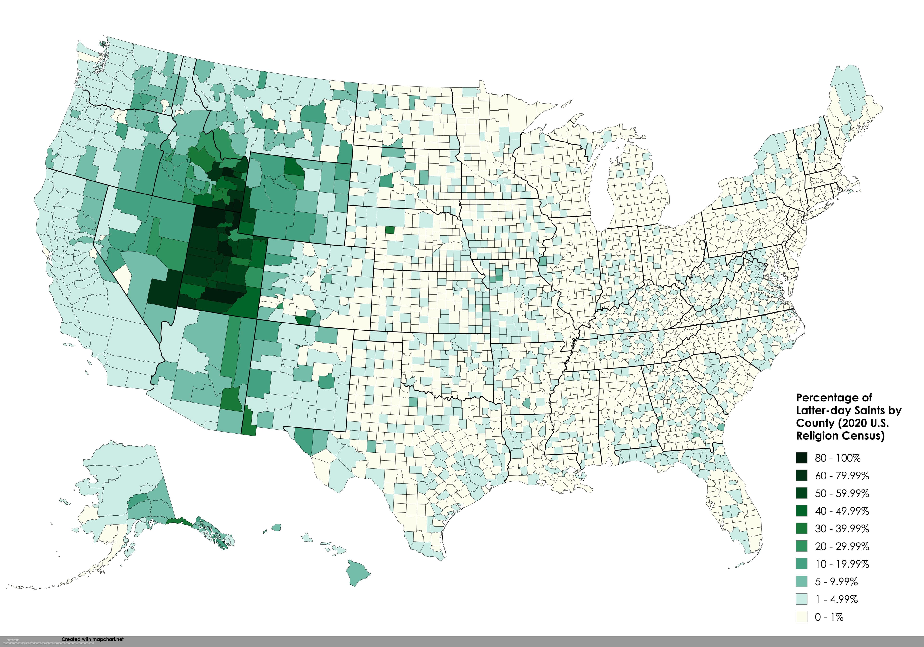 Percentage of Latter-day Saints by County Map