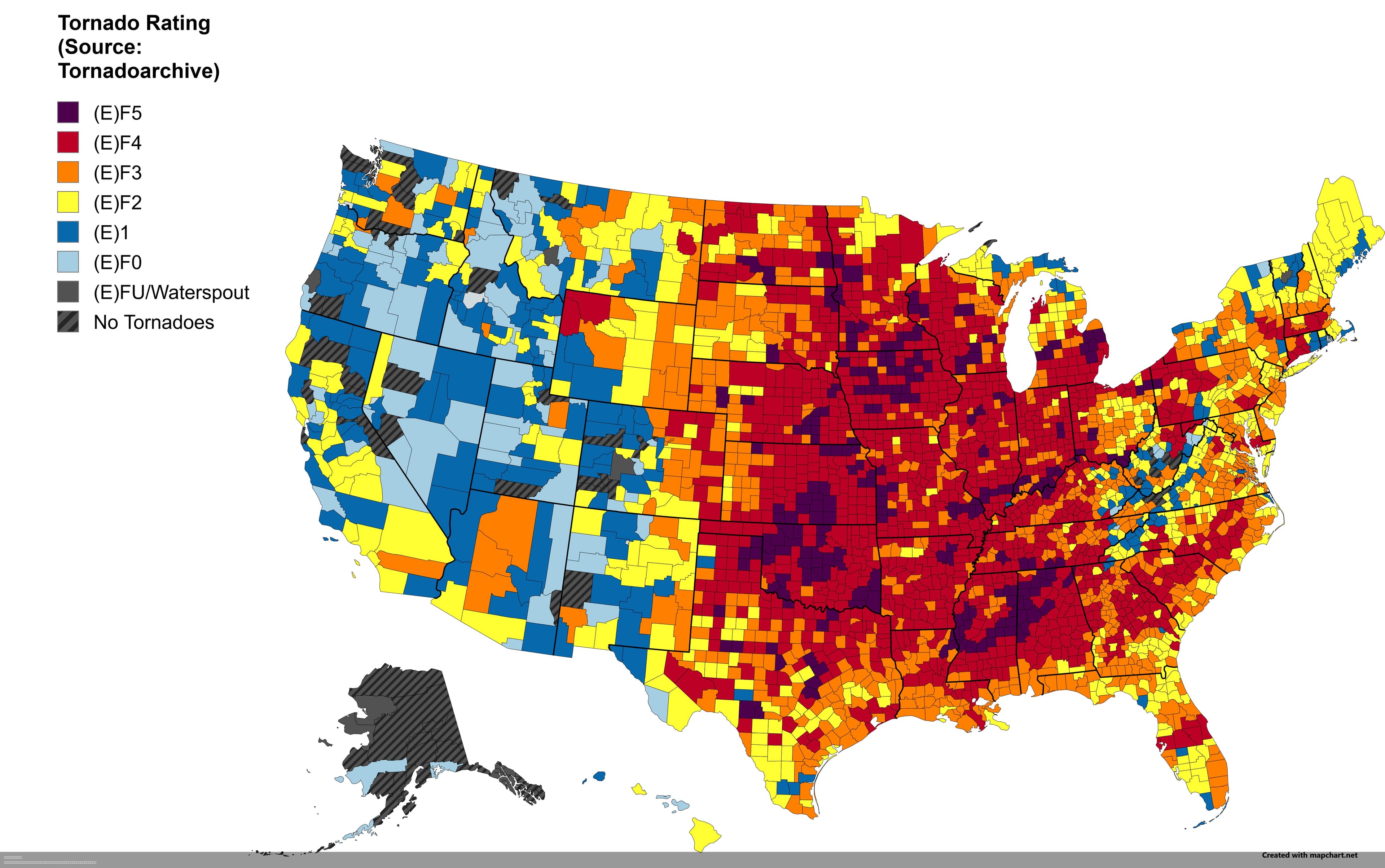 Strongest Tornado by US County Map