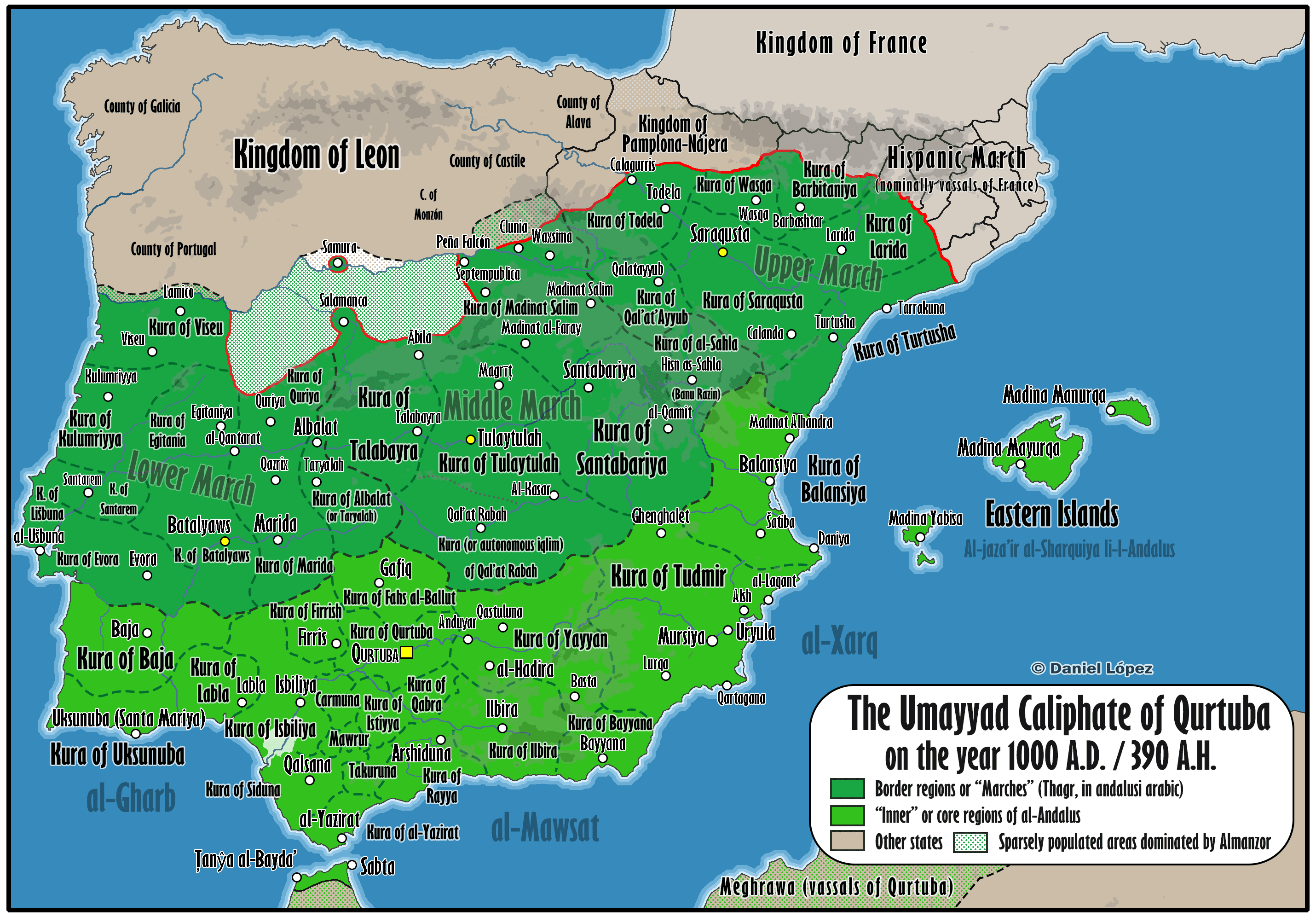 Map of the Caliphate of Qurtuba (Córdoba) at Its Greatest Extent