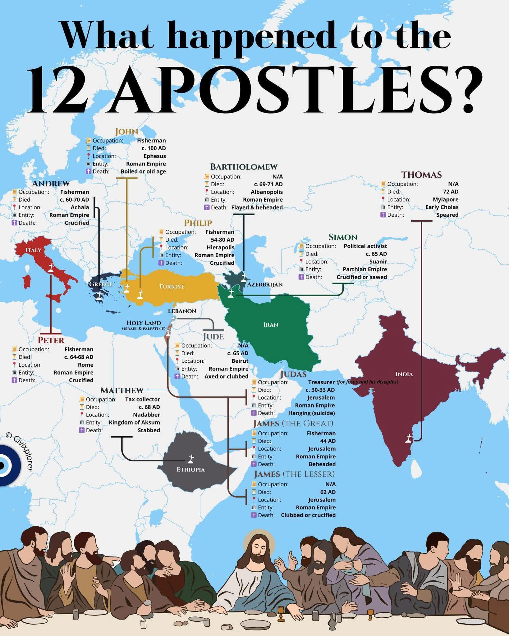 Map of the Journey of the 12 Apostles