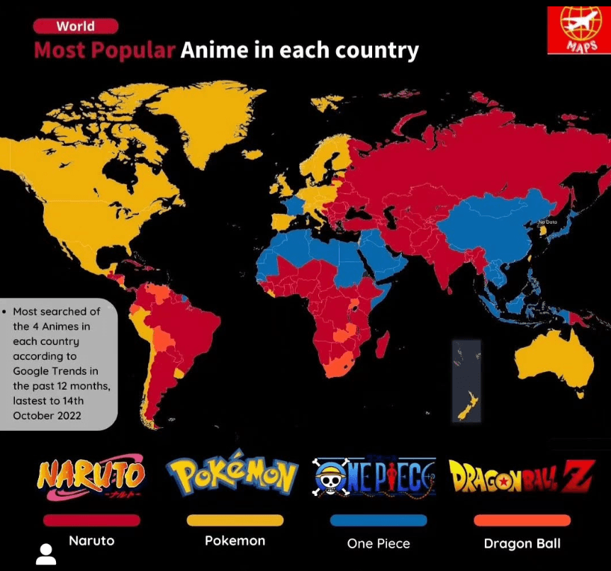 Most Popular Anime by Country Map