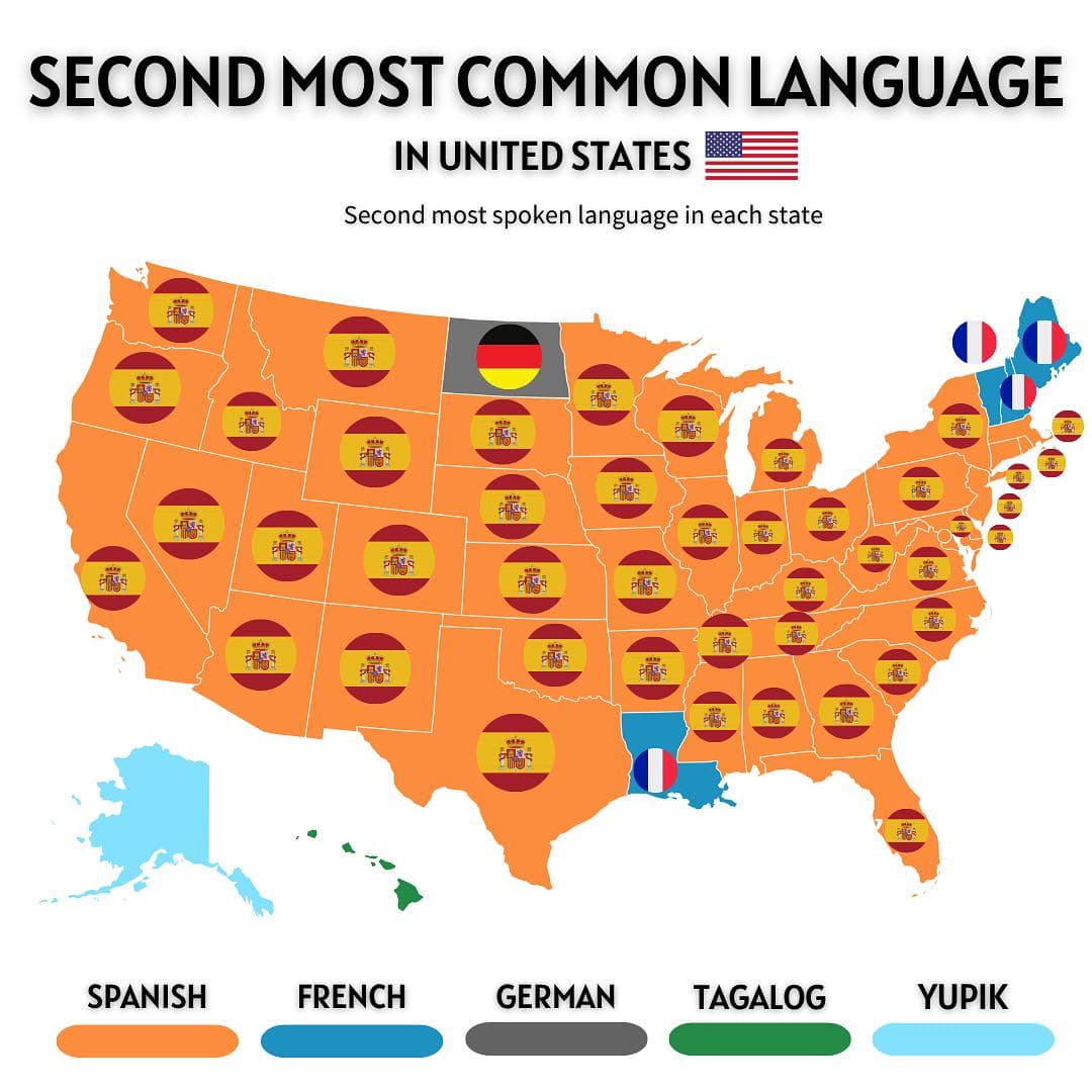 Second Most Spoken Languages in the U.S. Map