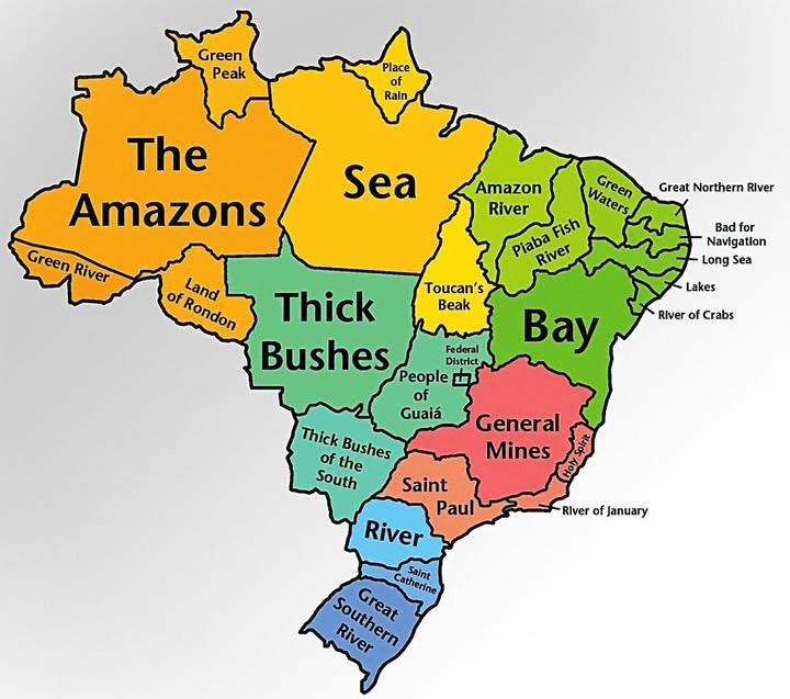 Literal English Translations of Brazilian State Names Map
