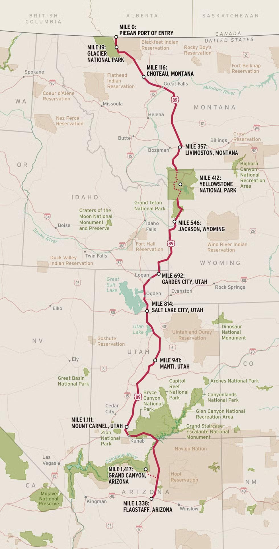 US 89 National Park Highway Map