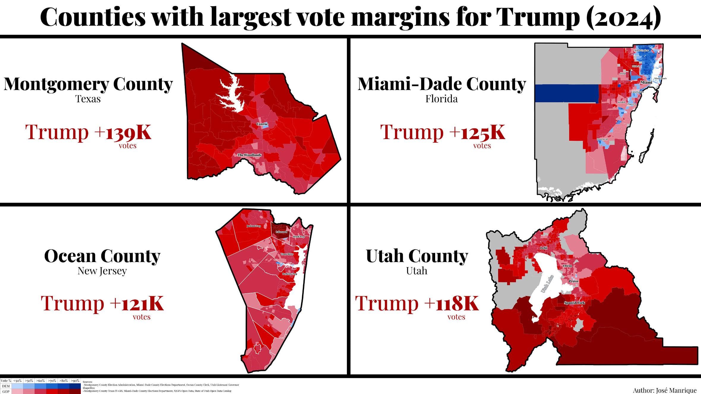 Trump's Largest Margin Counties in 2024 Election Map