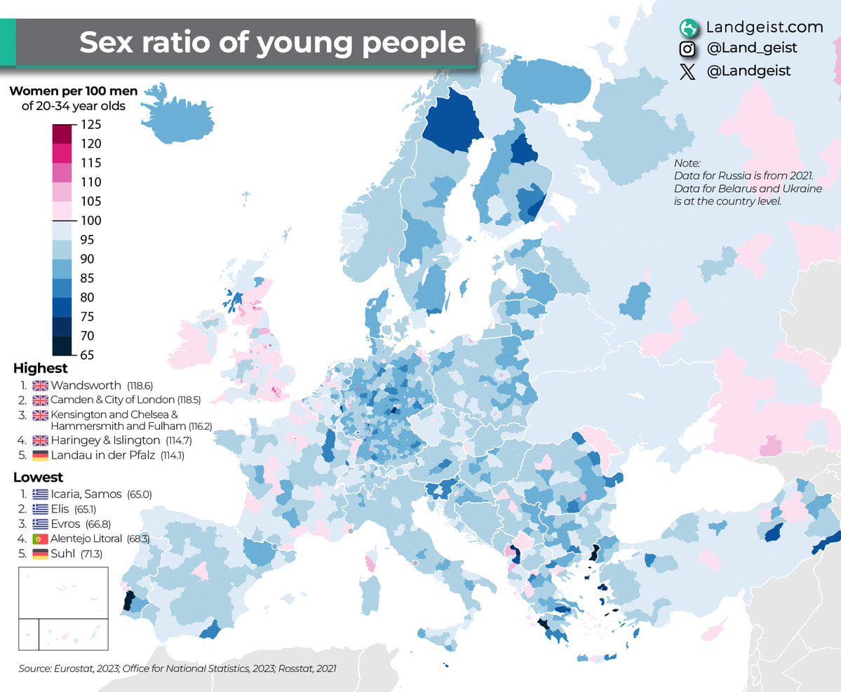 Male to Female Ratio in Europe Map