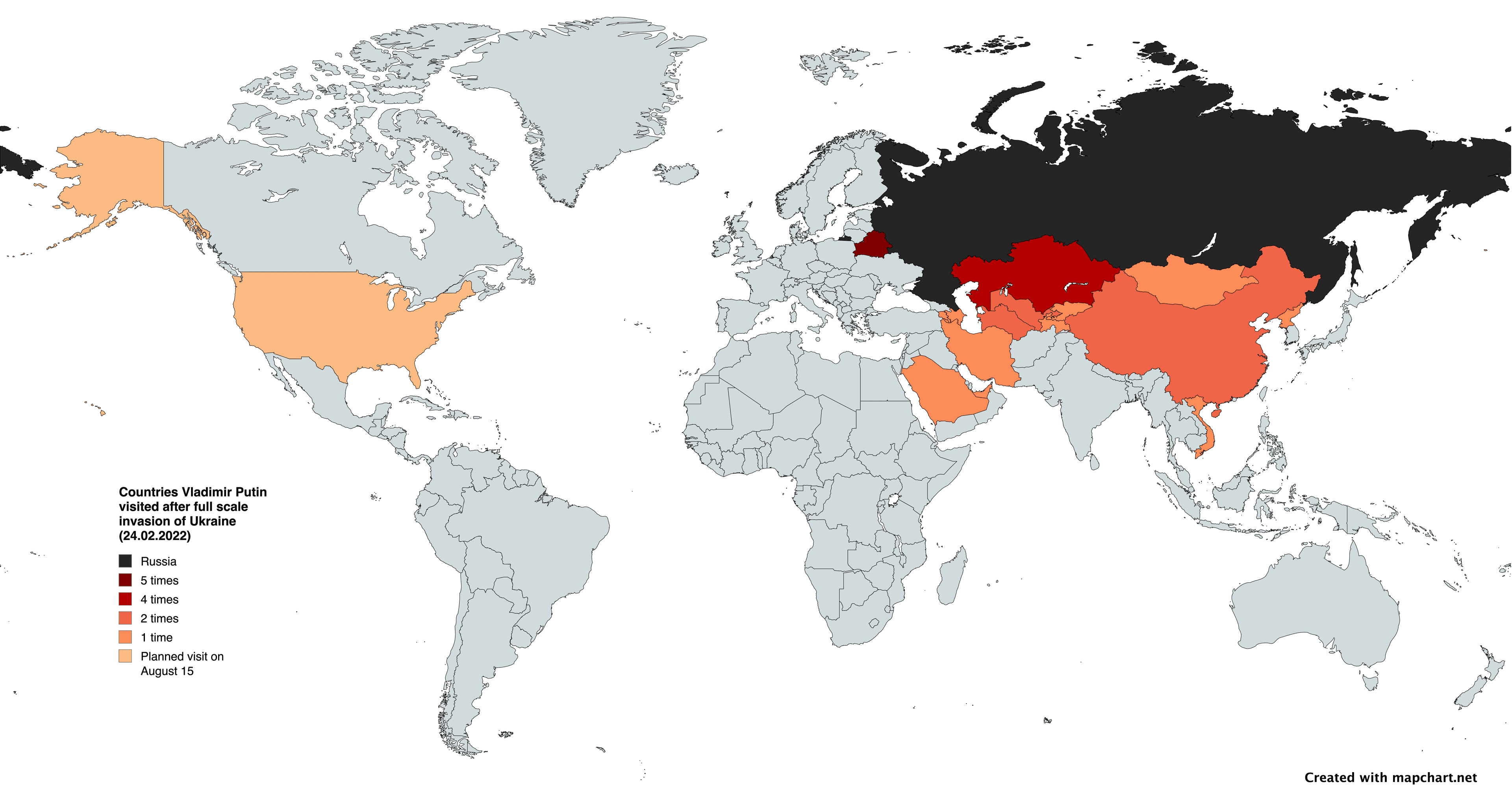 Map of Countries Vladimir Putin Visited Post-Invasion of Ukraine